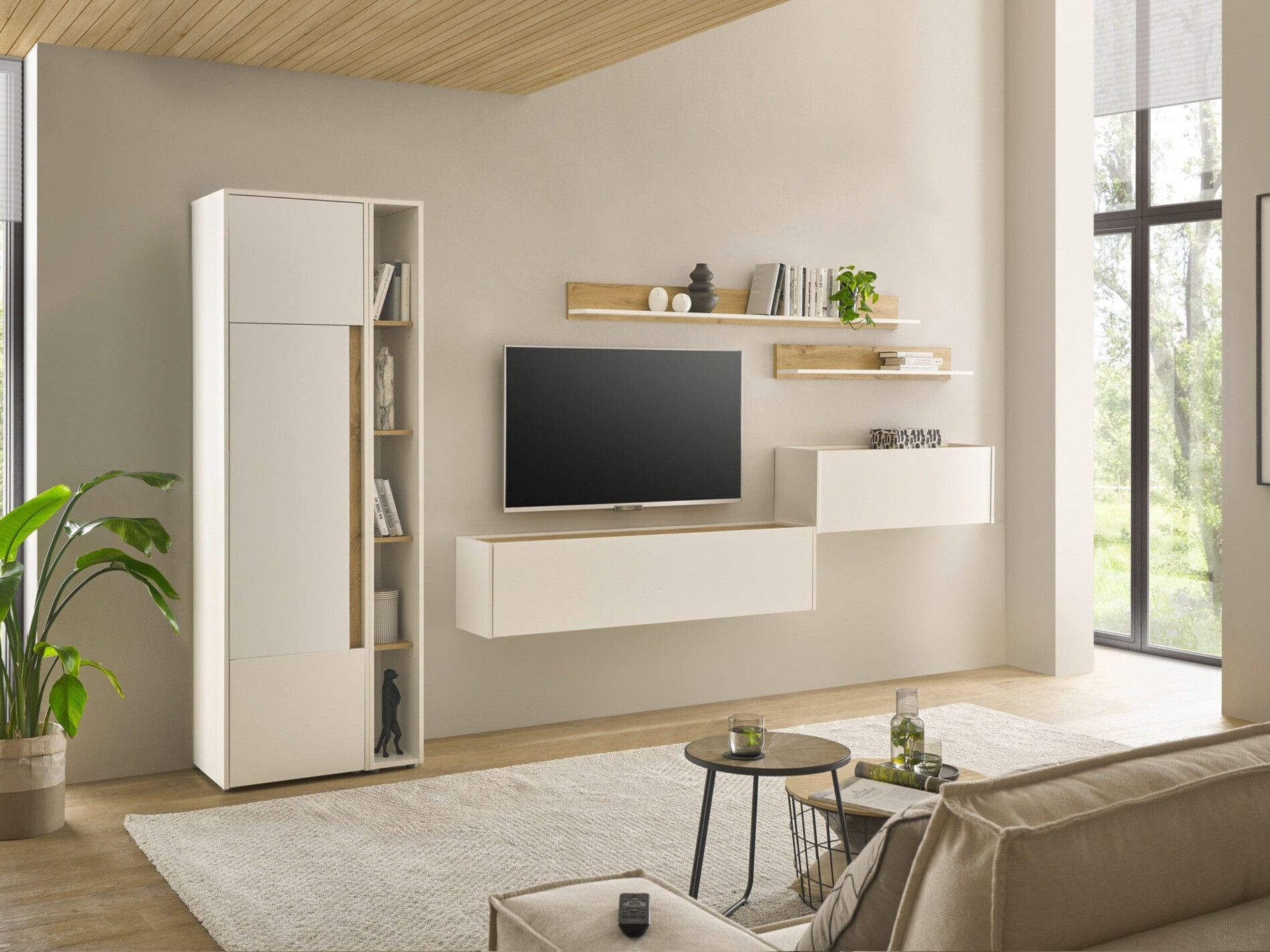 Ensemble de salon Elbsori 145 (Blanc + Chêne wotan)