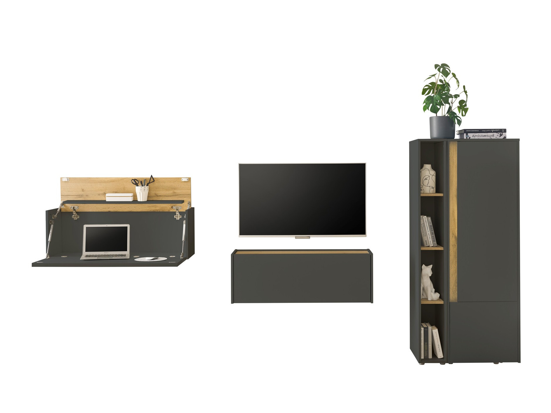 Ensemble de salon Elbsori 146 (Anthracite + Chêne wotan)