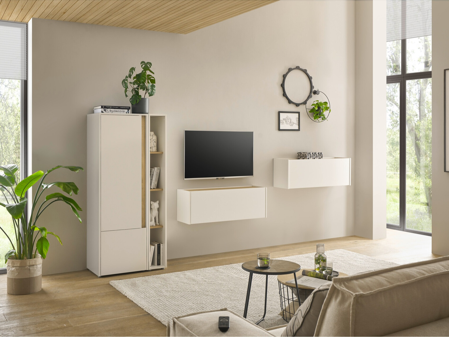 Ensemble de salon Elbsori 146 (Blanc + Chêne wotan)