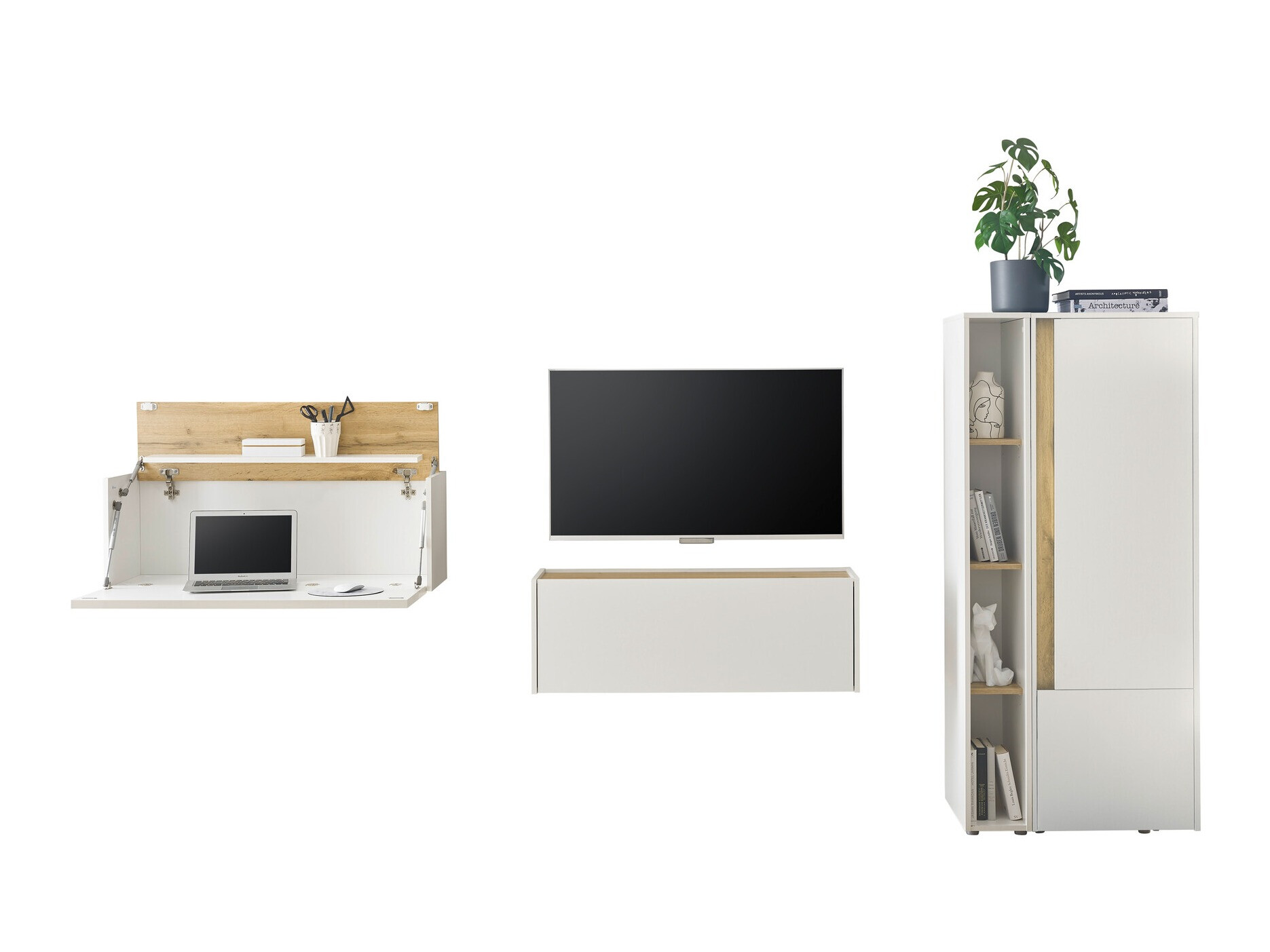 Ensemble de salon Elbsori 146 (Blanc + Chêne wotan)