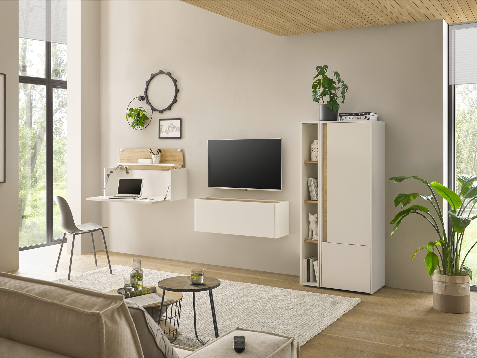 Ensemble de salon Elbsori 146 (Blanc + Chêne wotan)