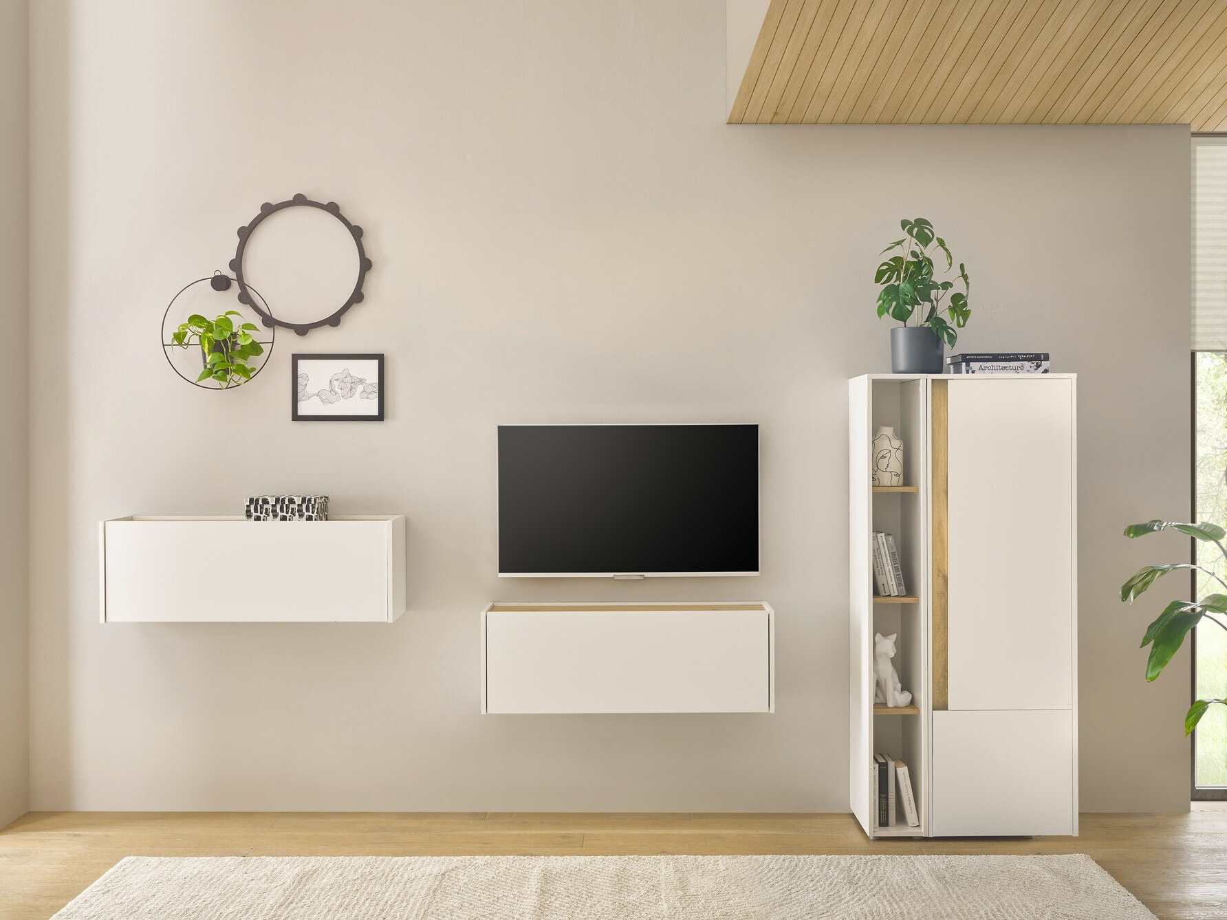 Ensemble de salon Elbsori 146 (Blanc + Chêne wotan)