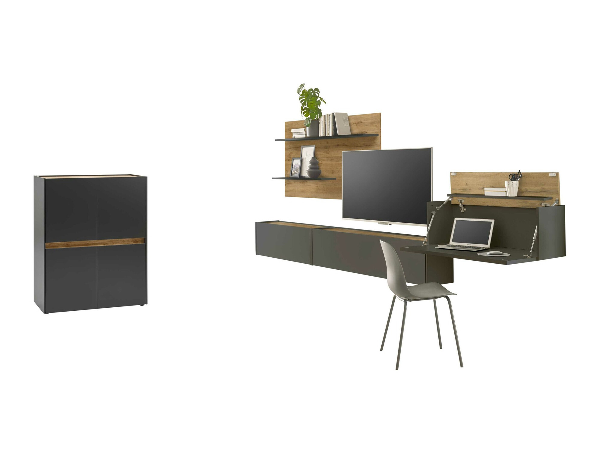 Ensemble de salon Elbsori 147 (Anthracite + Chêne wotan)