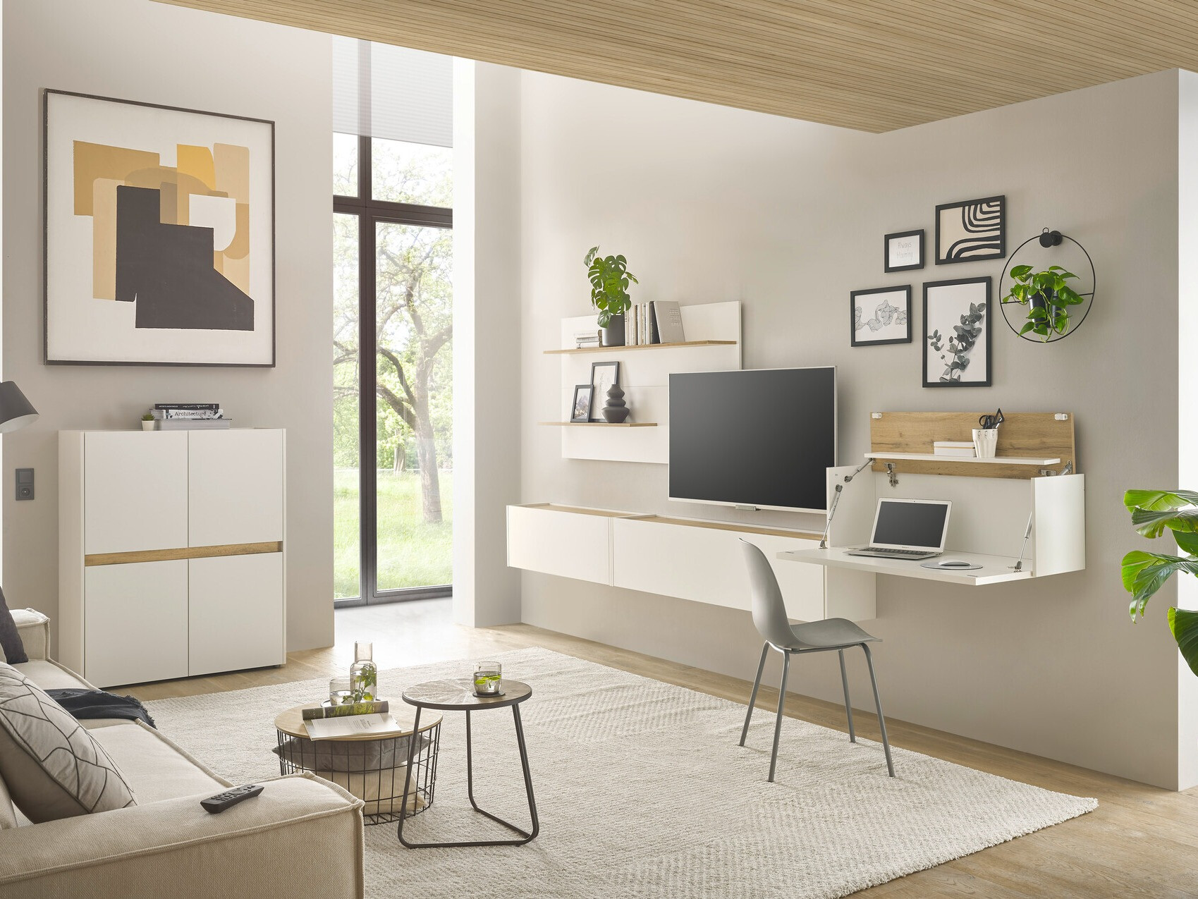 Ensemble de salon Elbsori 147 (Blanc + Chêne wotan)