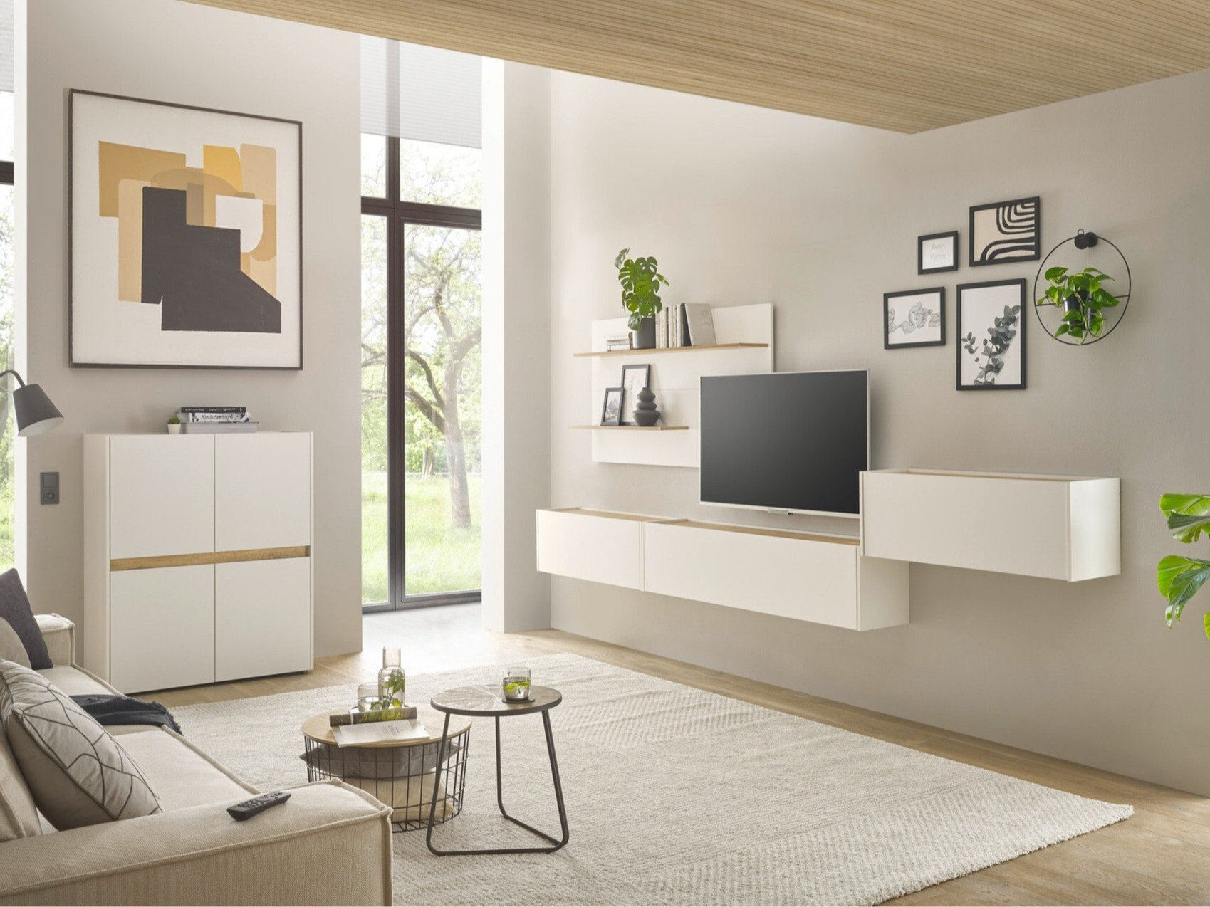 Ensemble de salon Elbsori 147 (Blanc + Chêne wotan)