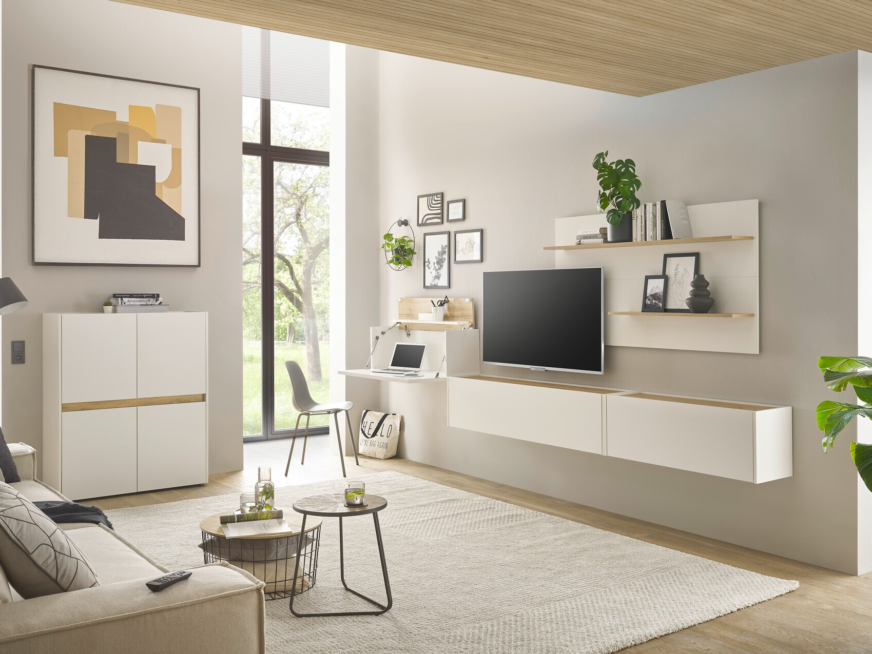 Ensemble de salon Elbsori 147 (Blanc + Chêne wotan)