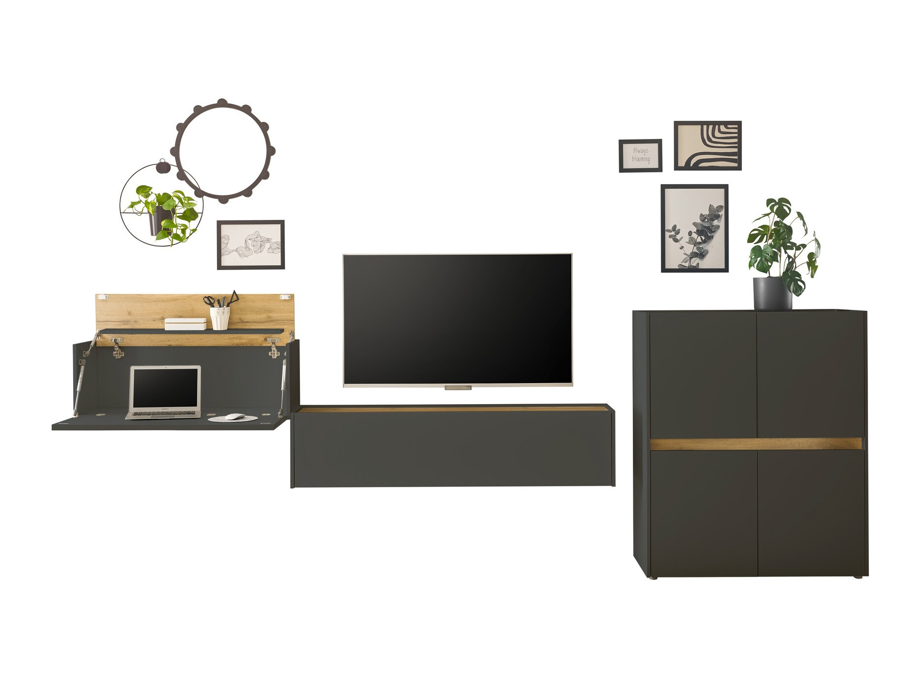 Ensemble de salon Elbsori 148 (Anthracite + Chêne wotan)