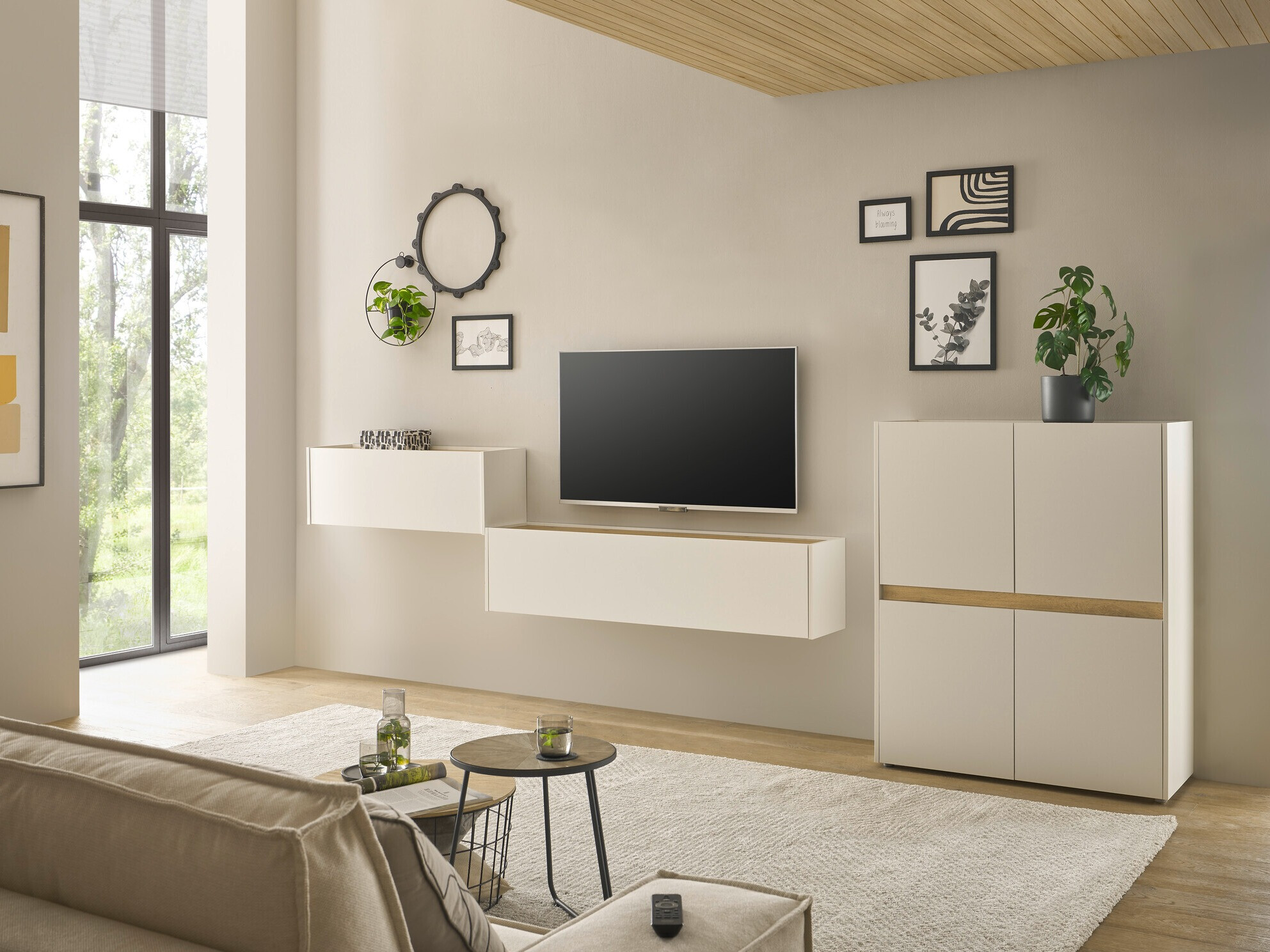 Ensemble de salon Elbsori 148 (Blanc + Chêne wotan)