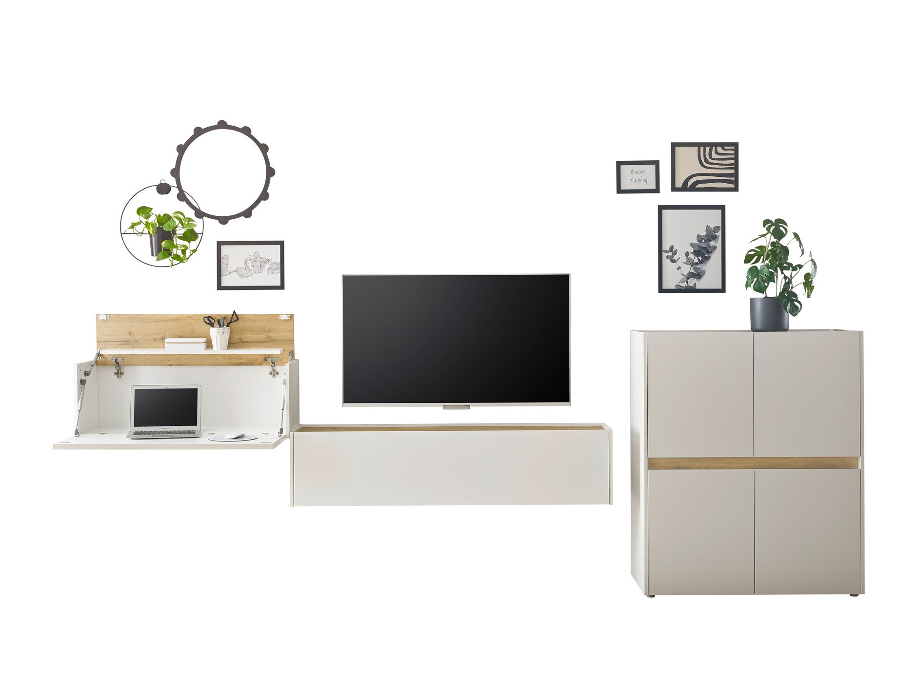 Ensemble de salon Elbsori 148 (Blanc + Chêne wotan)