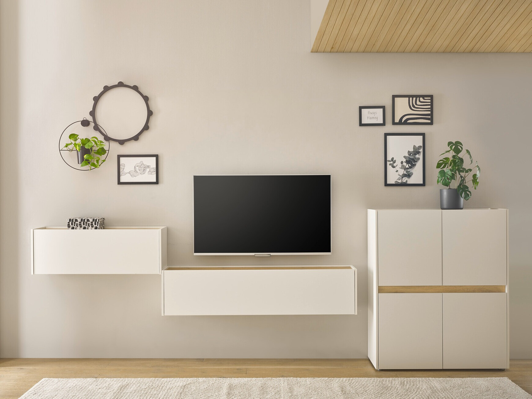 Ensemble de salon Elbsori 148 (Blanc + Chêne wotan)