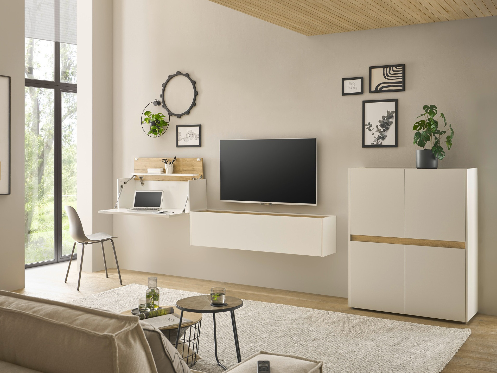 Ensemble de salon Elbsori 148 (Blanc + Chêne wotan)