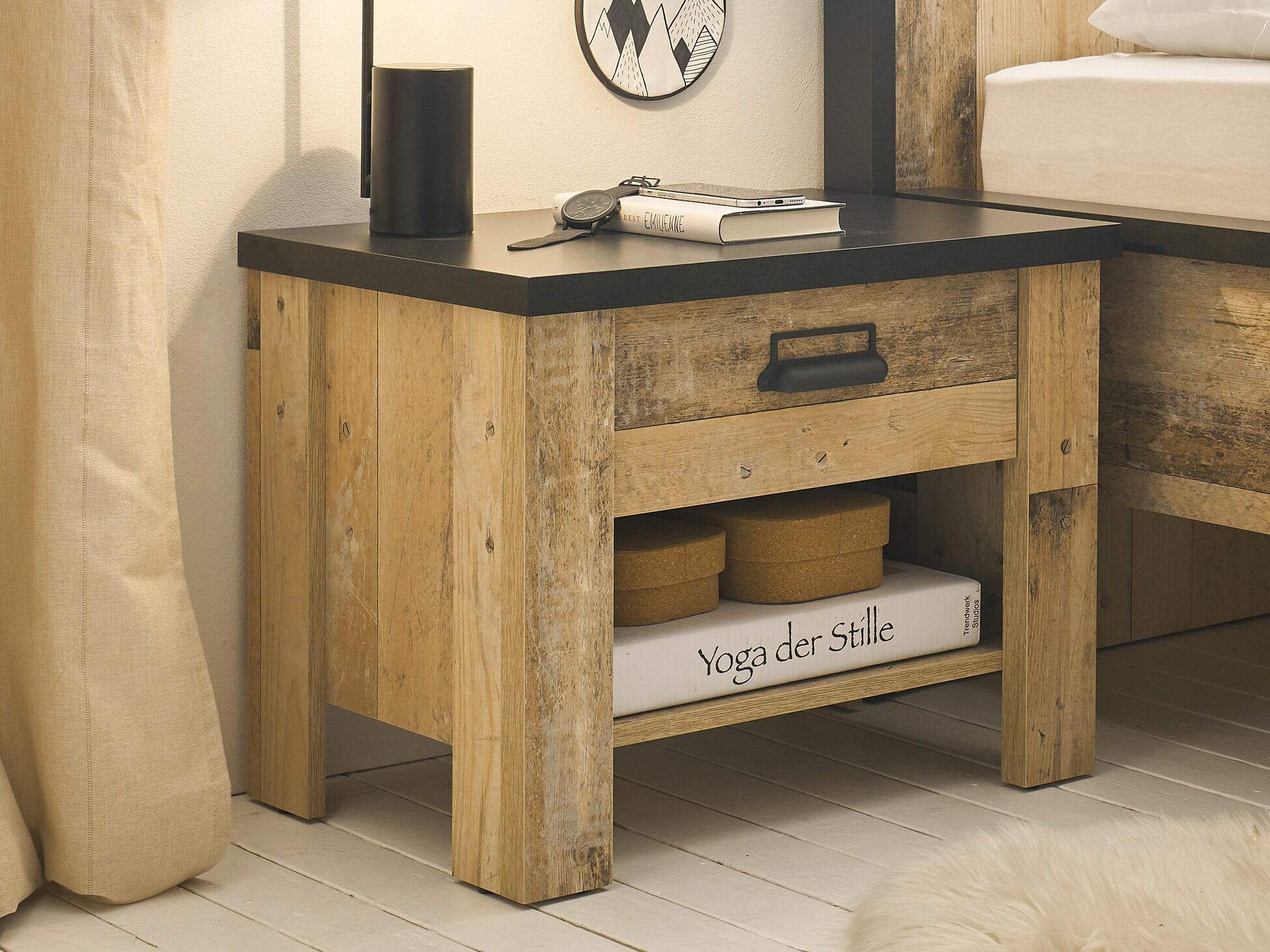 Table de chevet Cirtale 104 (Arbre âgé + Anthracite)