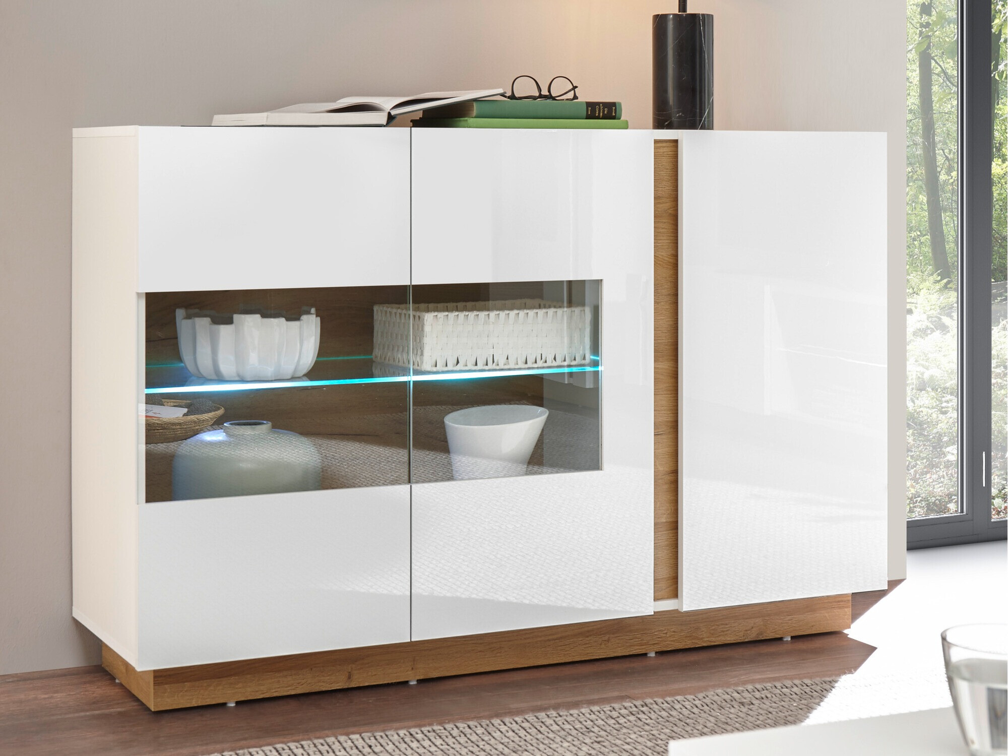 Buffet Veropho 104 (Blanc brillant + Grandson chêne)