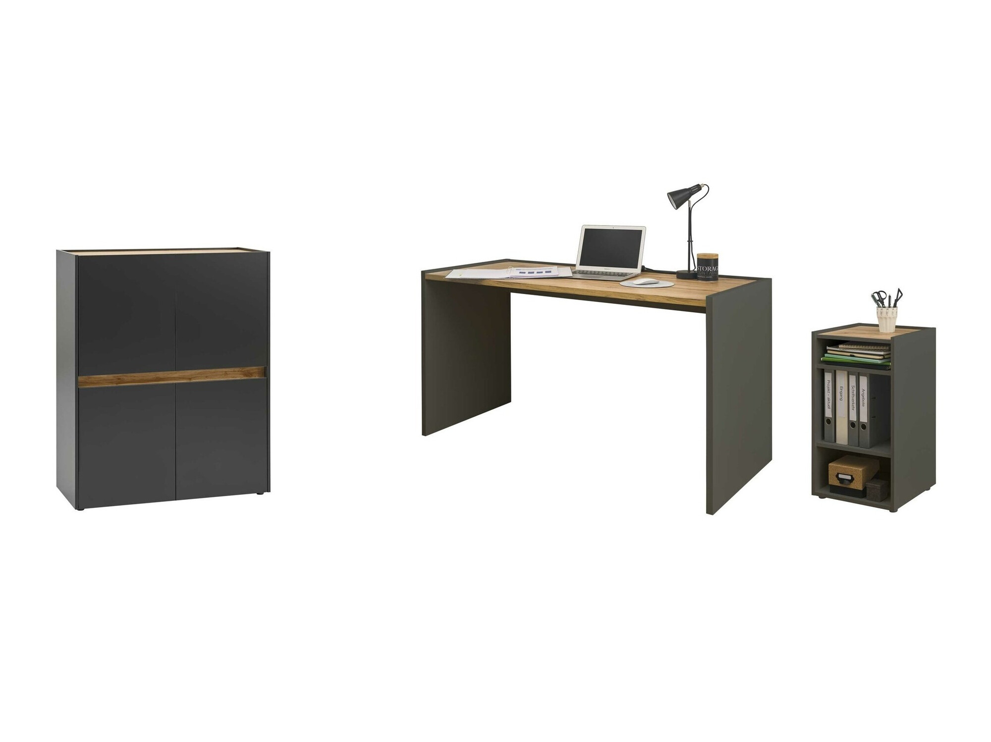 Ensemble de bureau à domicile Elbsori 150 (Anthracite + Chêne wotan)