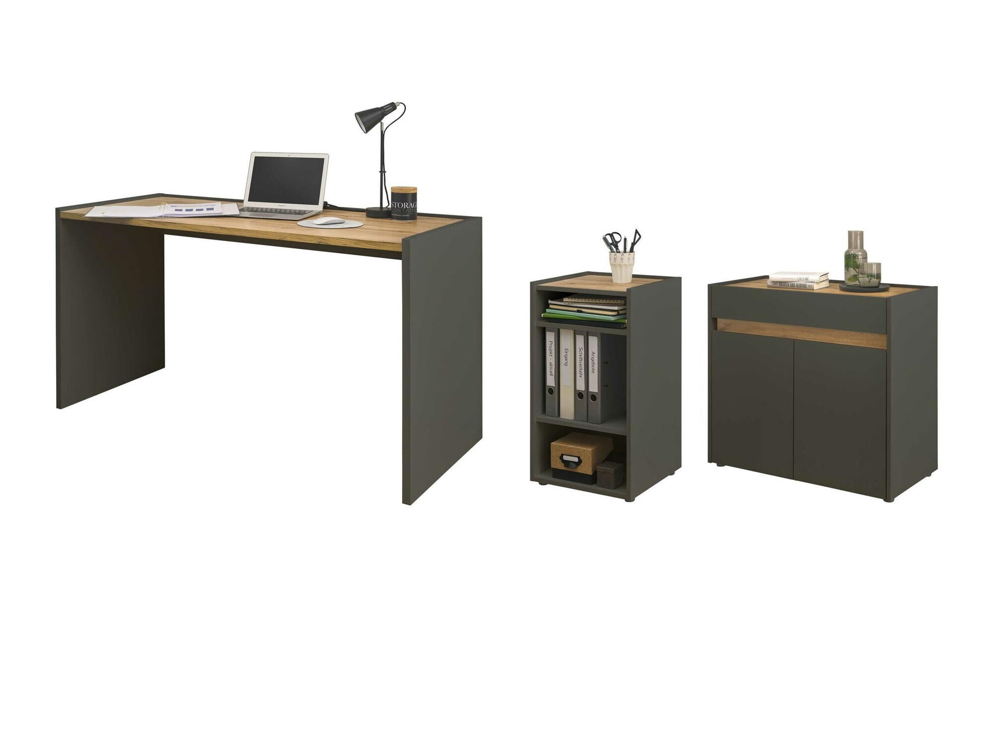 Ensemble de bureau à domicile Elbsori 151 (Anthracite + Chêne wotan)