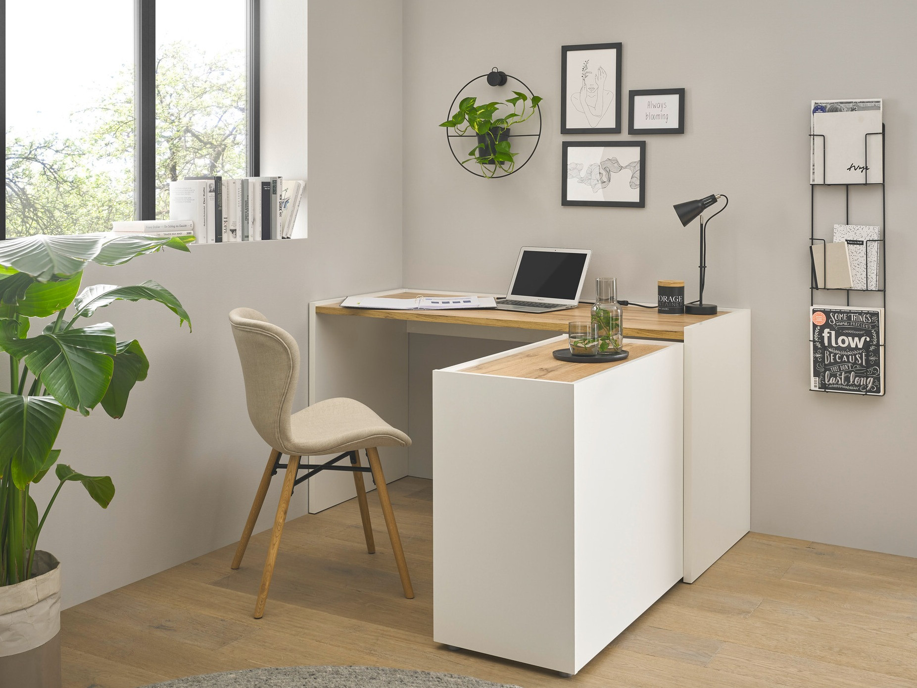 Ensemble de bureau à domicile Elbsori 151 (Blanc + Chêne wotan)