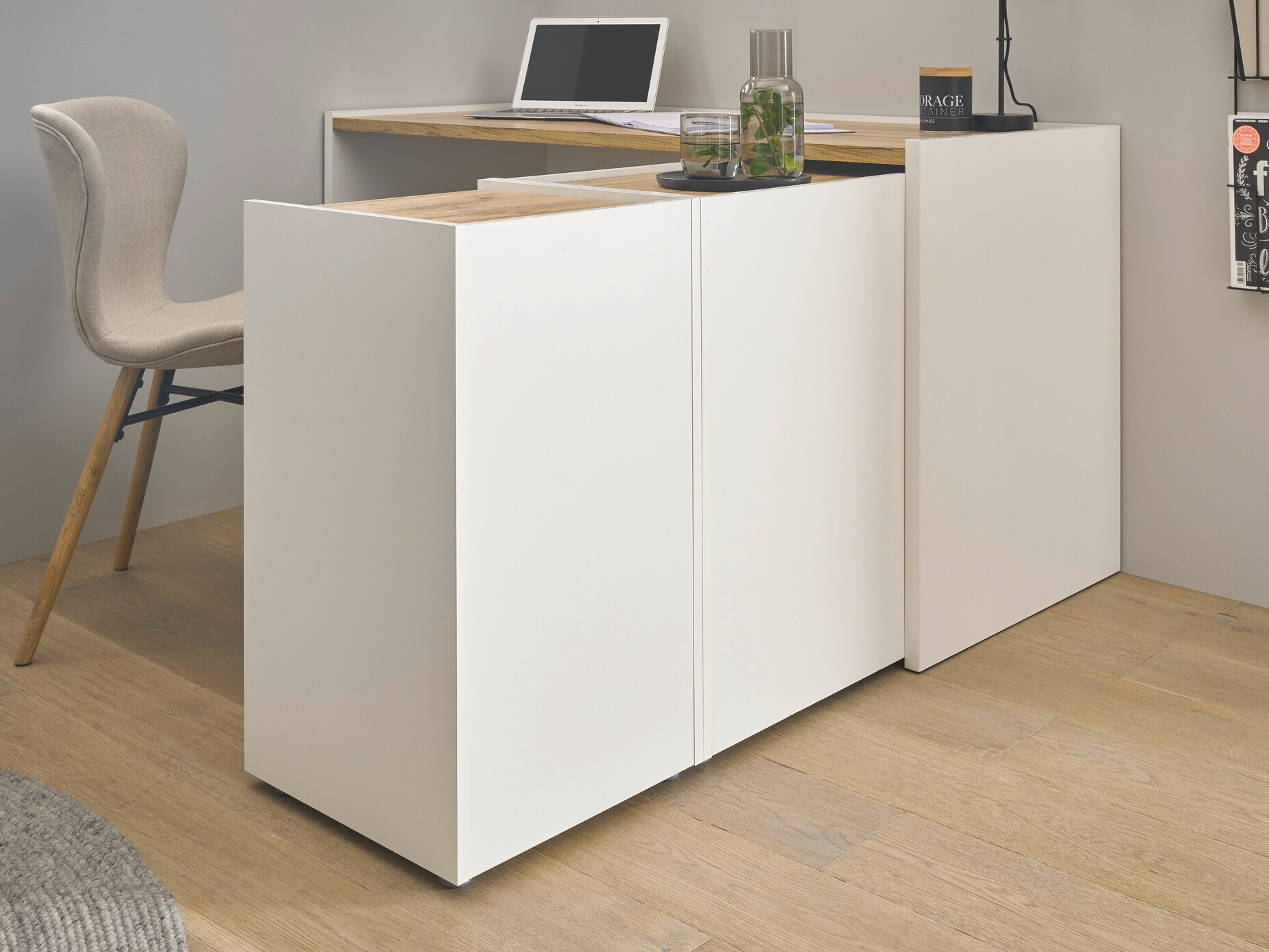 Ensemble de bureau à domicile Elbsori 151 (Blanc + Chêne wotan)