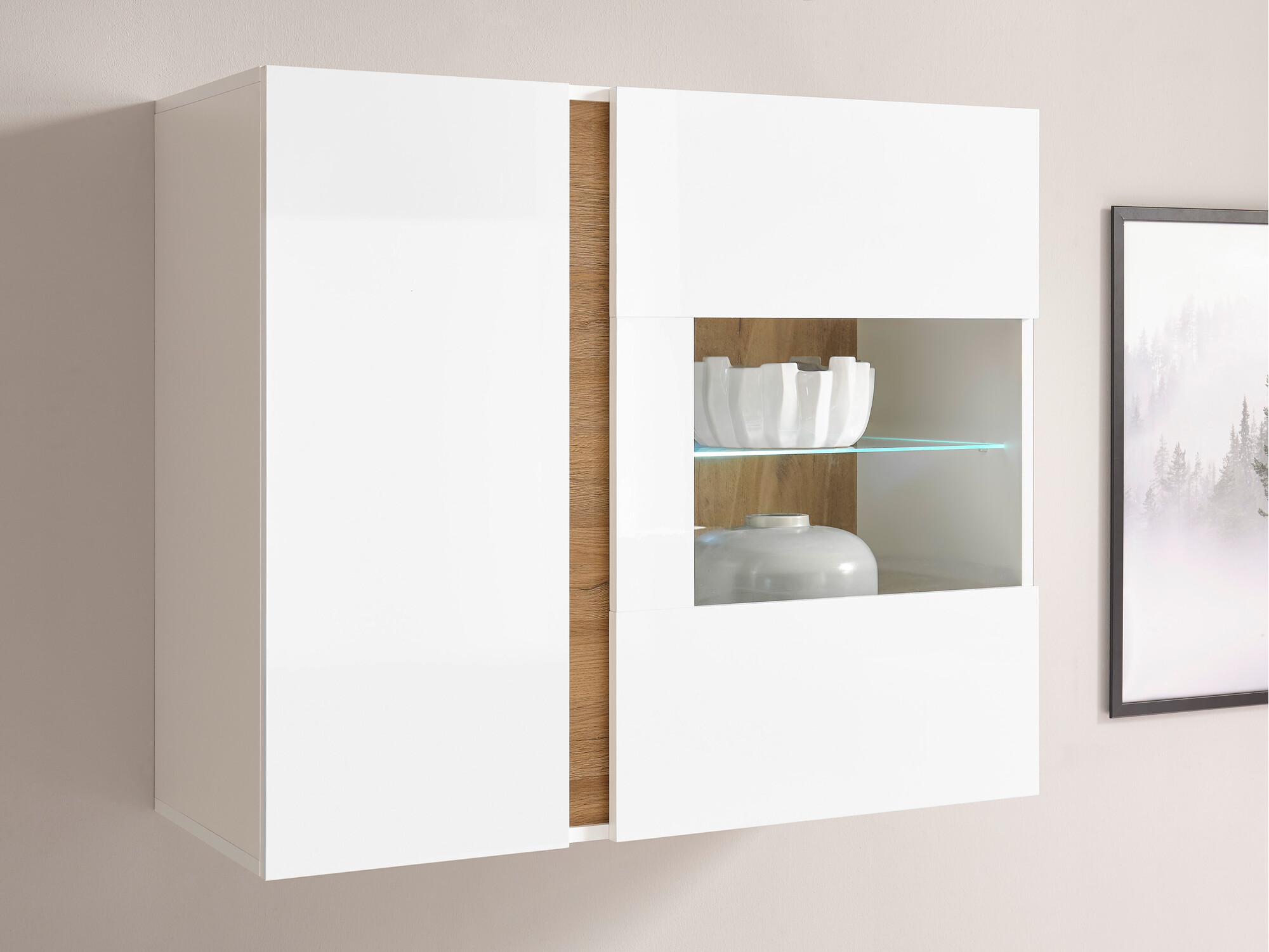 Armoire murale Veropho 105 (Blanc brillant + Grandson chêne)