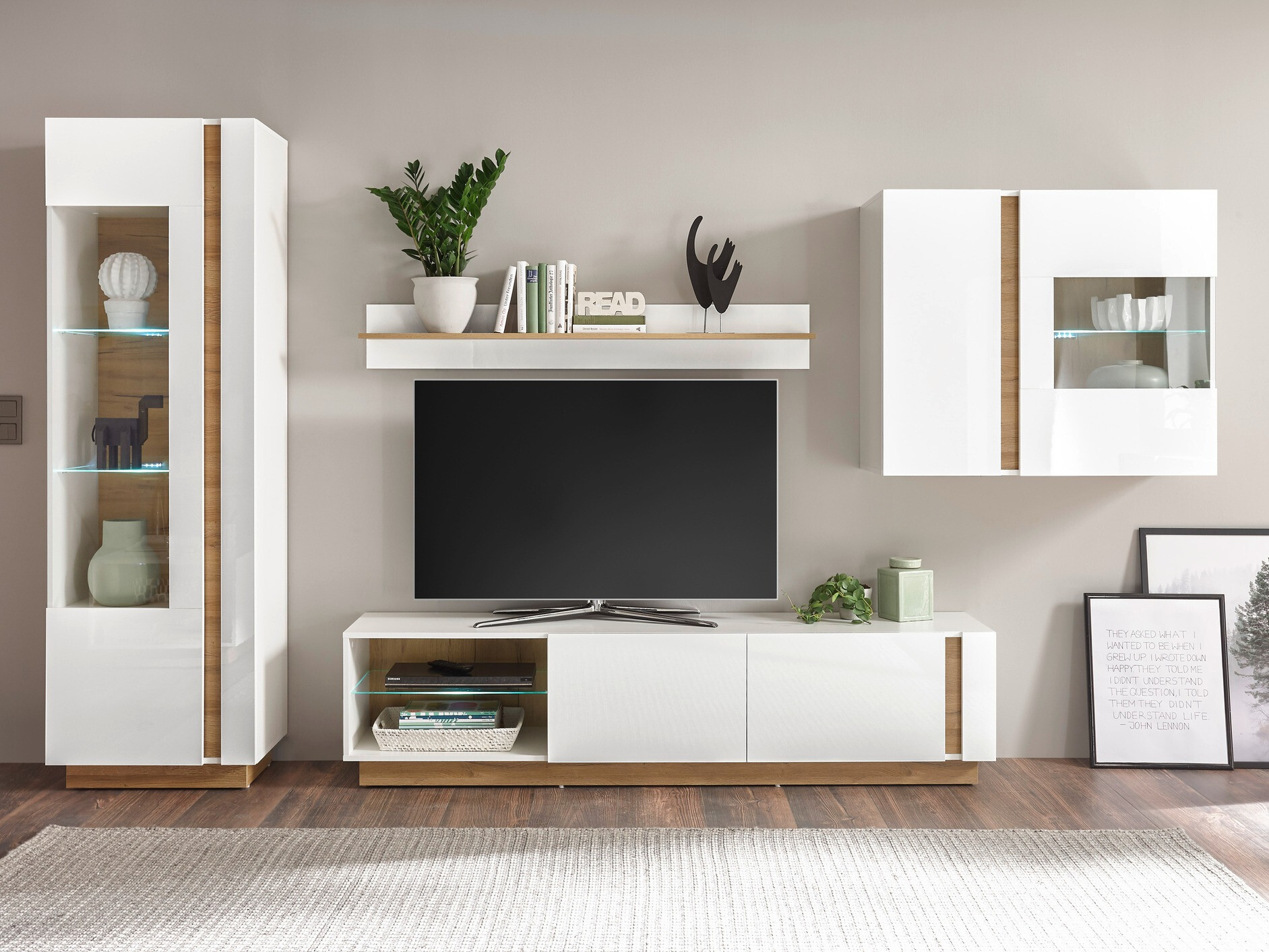 Armoire murale Veropho 105 (Blanc brillant + Grandson chêne)