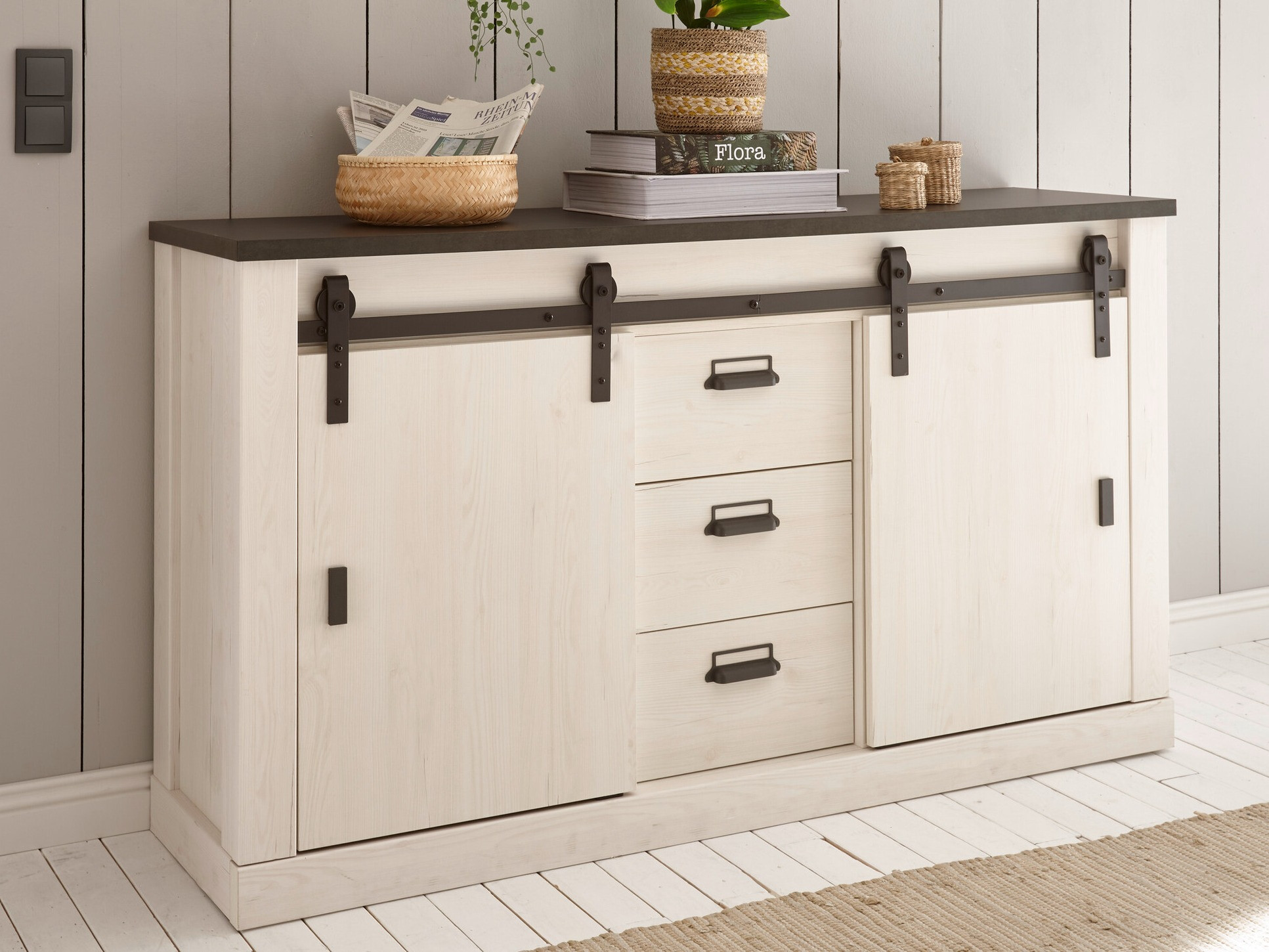 Commode Cirtale 116 (Anthracite + Pin blanchi)