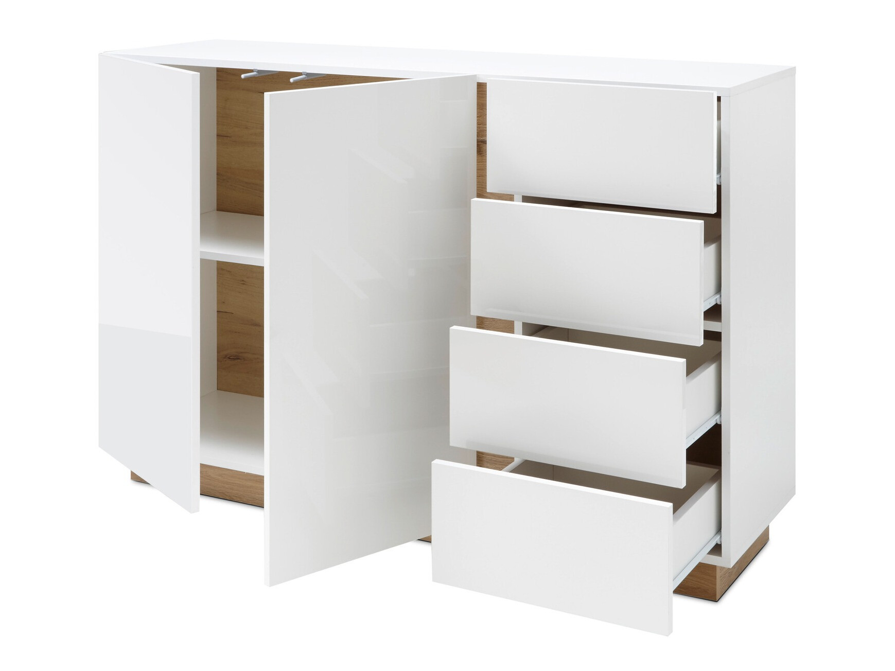 Commode Veropho 107 (Blanc brillant + Grandson chêne)