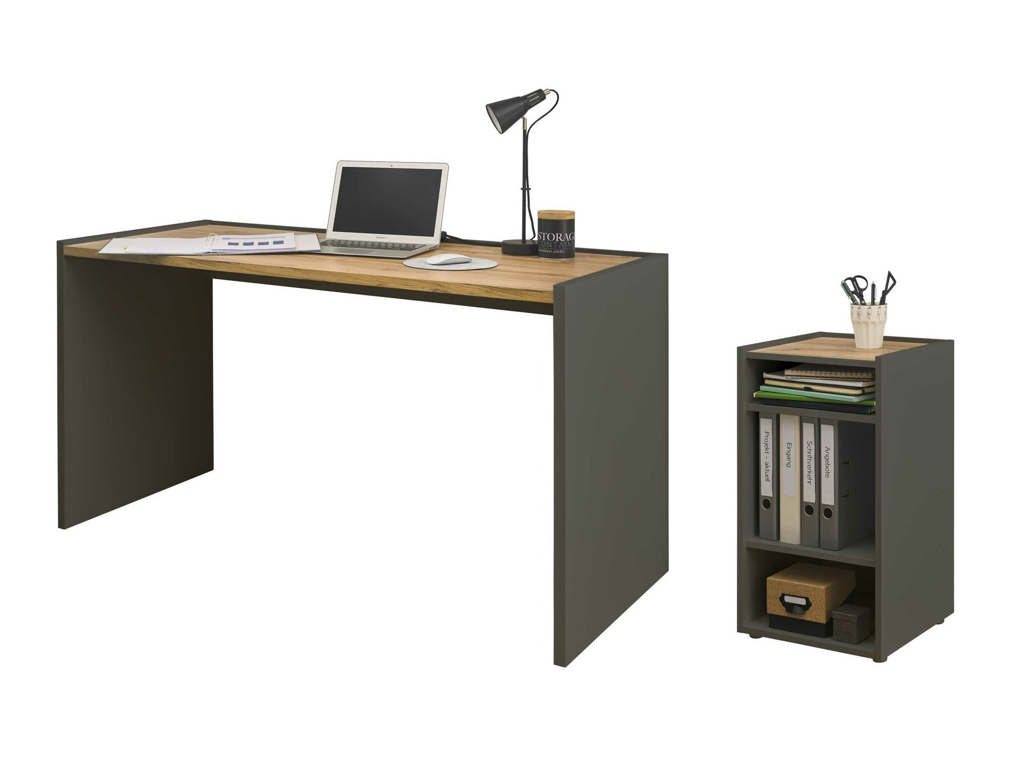 Ensemble de bureau à domicile Elbsori 153 (Anthracite + Chêne wotan)