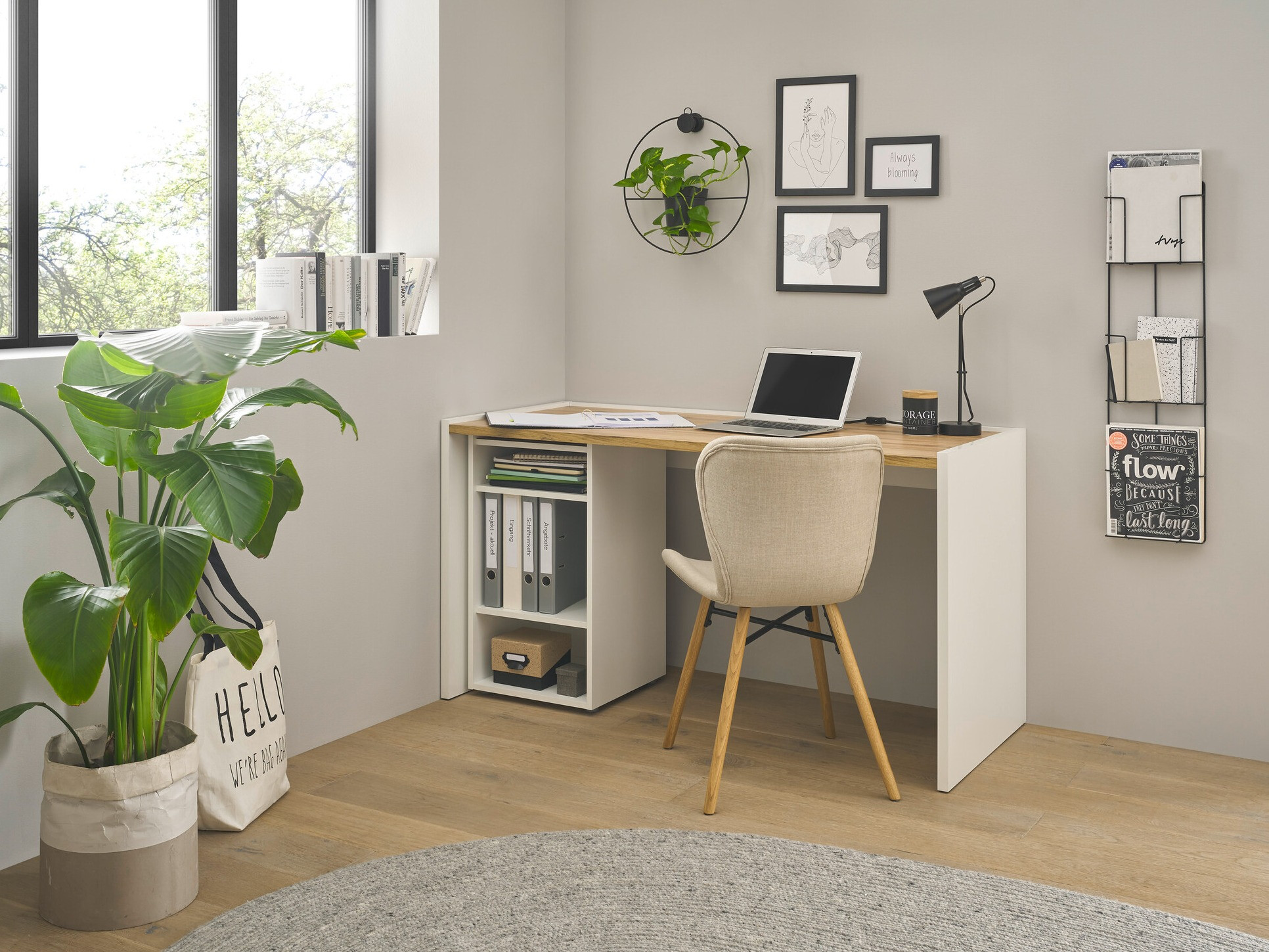 Ensemble de bureau à domicile Elbsori 153 (Blanc + Chêne wotan)