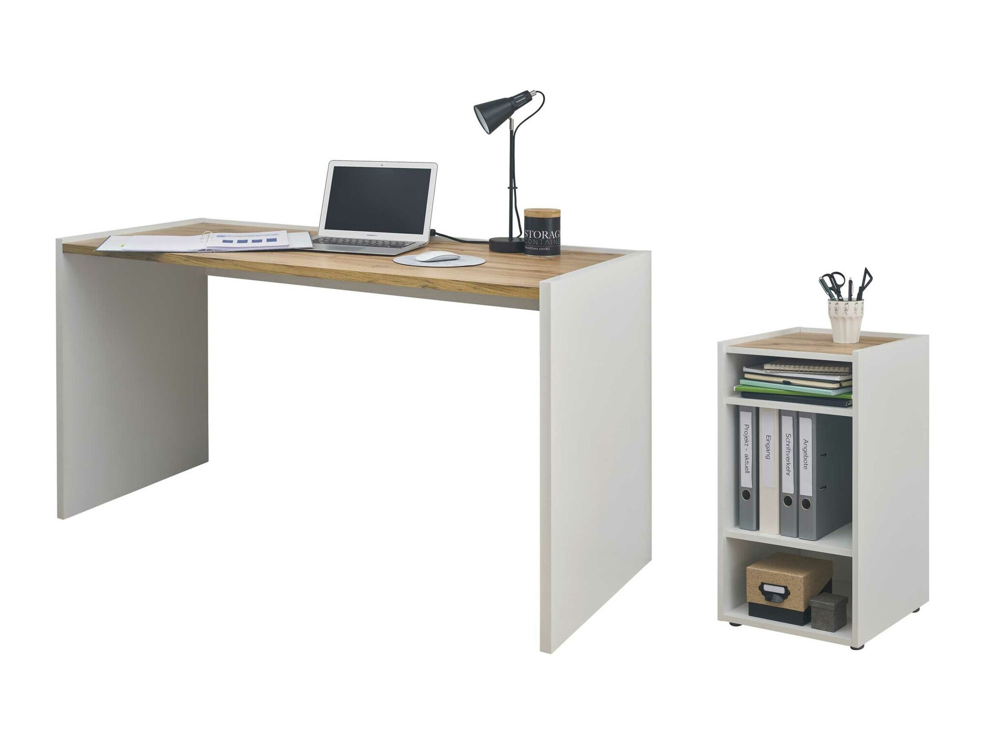 Ensemble de bureau à domicile Elbsori 153 (Blanc + Chêne wotan)