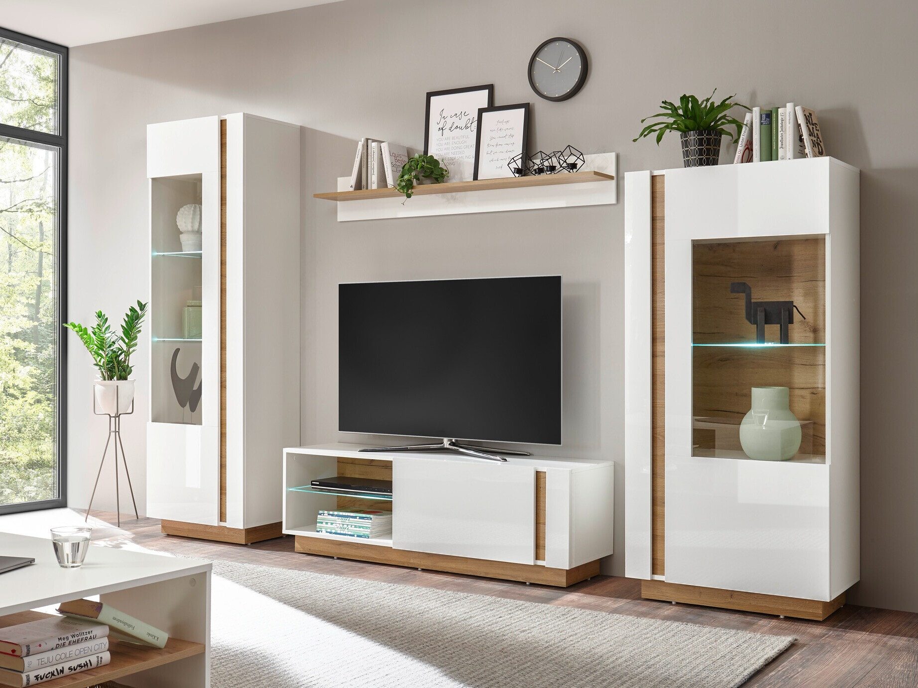 Ensemble de salon Veropho 110 (Blanc brillant + Grandson chêne)