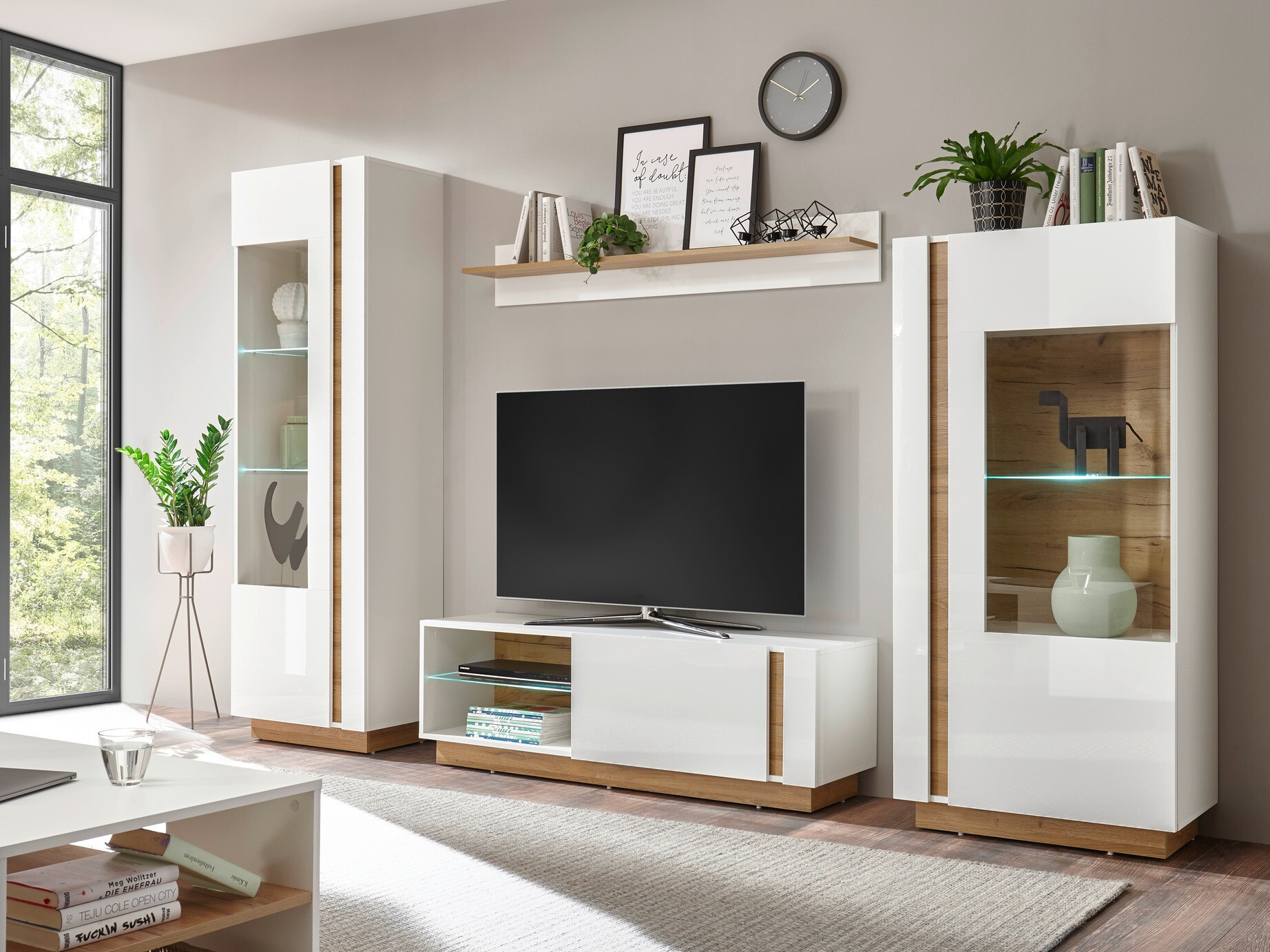 Ensemble de salon Veropho 110 (Blanc brillant + Grandson chêne)