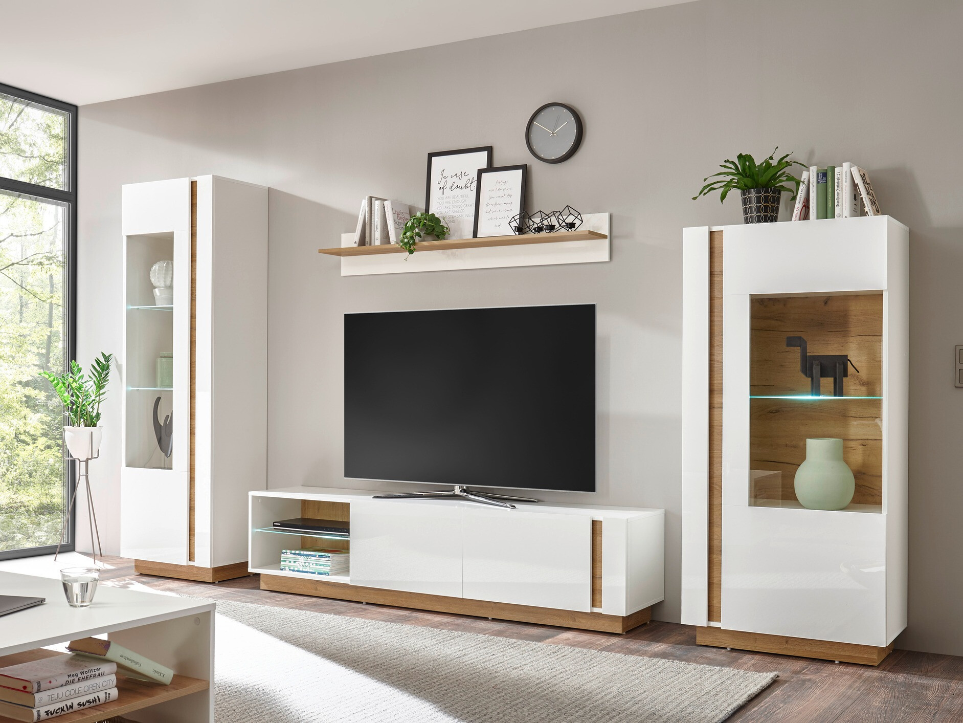 Ensemble de salon Veropho 112 (Blanc brillant + Grandson chêne)