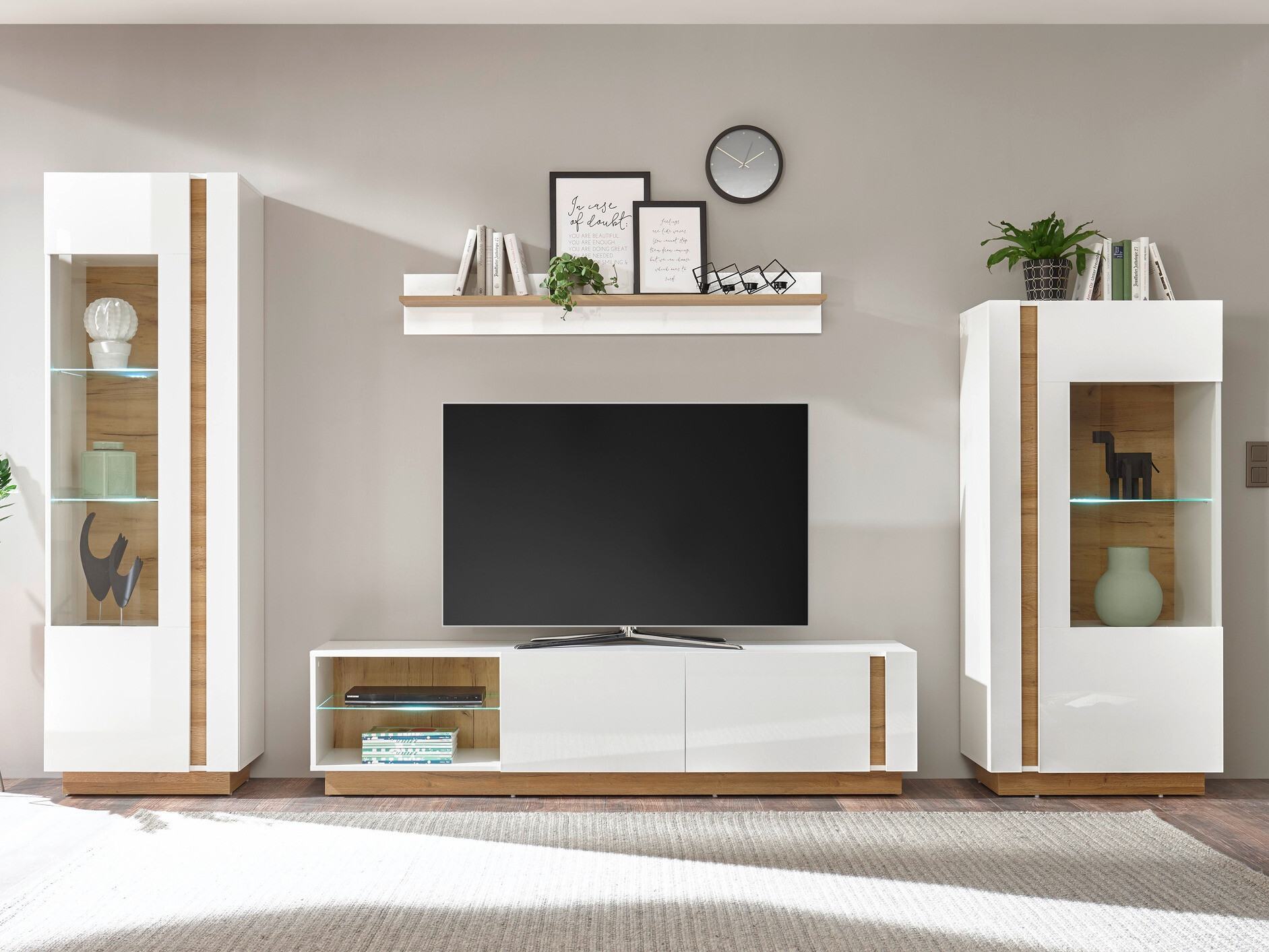 Ensemble de salon Veropho 112 (Blanc brillant + Grandson chêne)