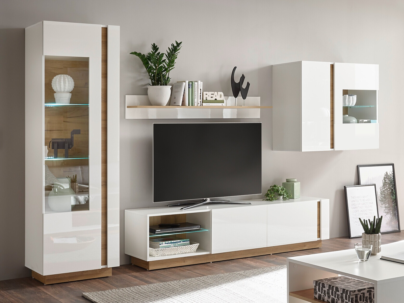 Ensemble de salon Veropho 113 (Blanc brillant + Grandson chêne)