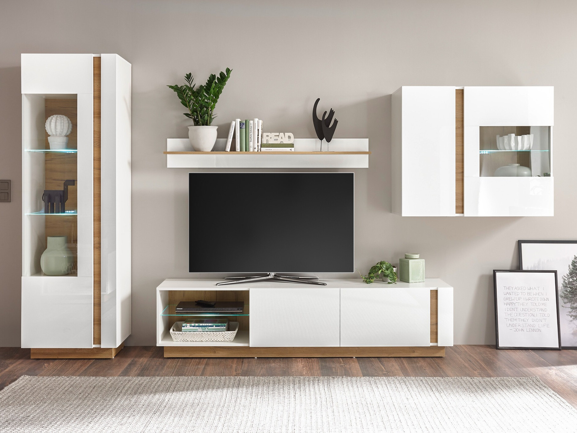 Ensemble de salon Veropho 113 (Blanc brillant + Grandson chêne)