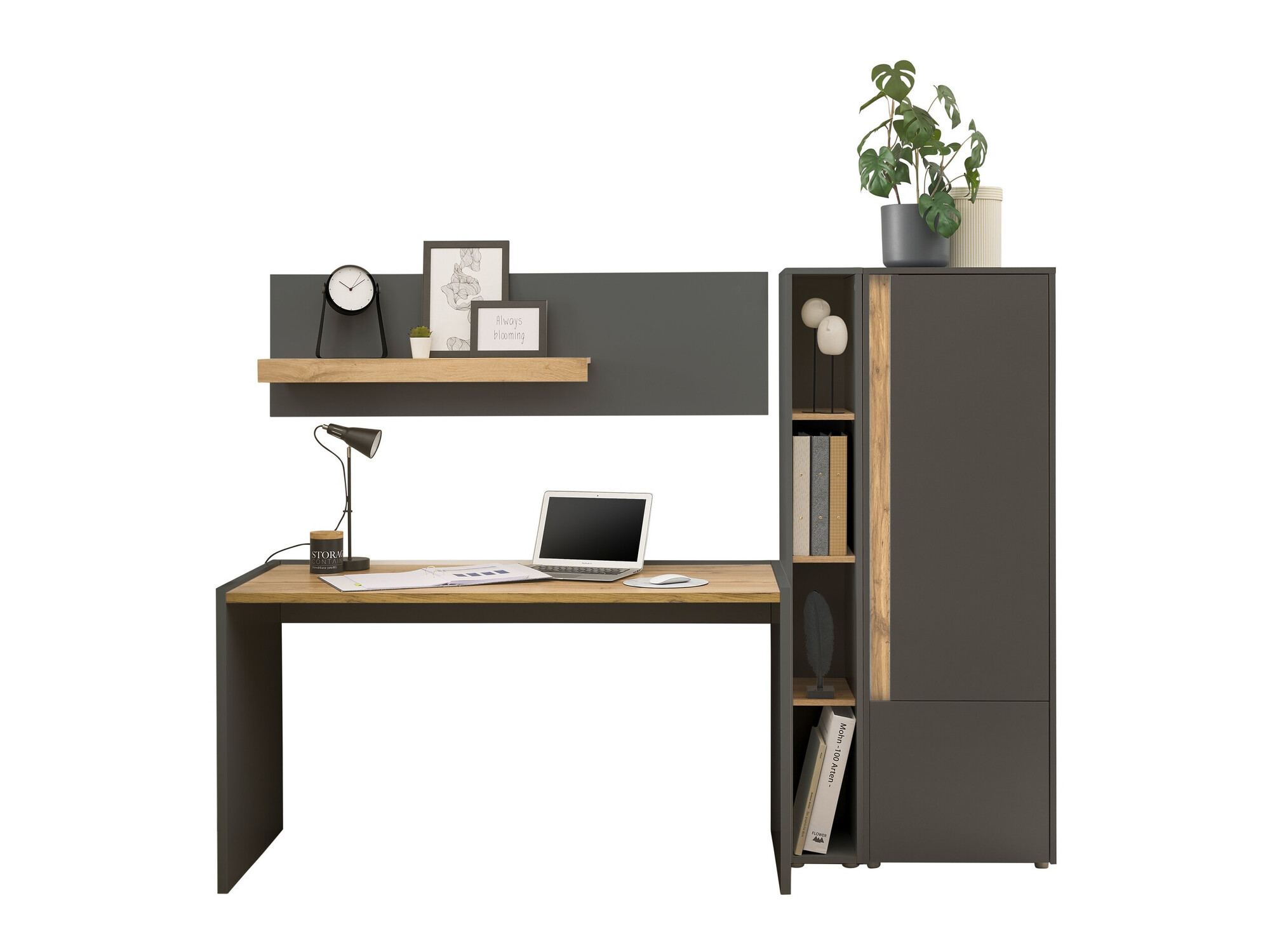 Ensemble de bureau à domicile Elbsori 154 (Anthracite + Chêne wotan)