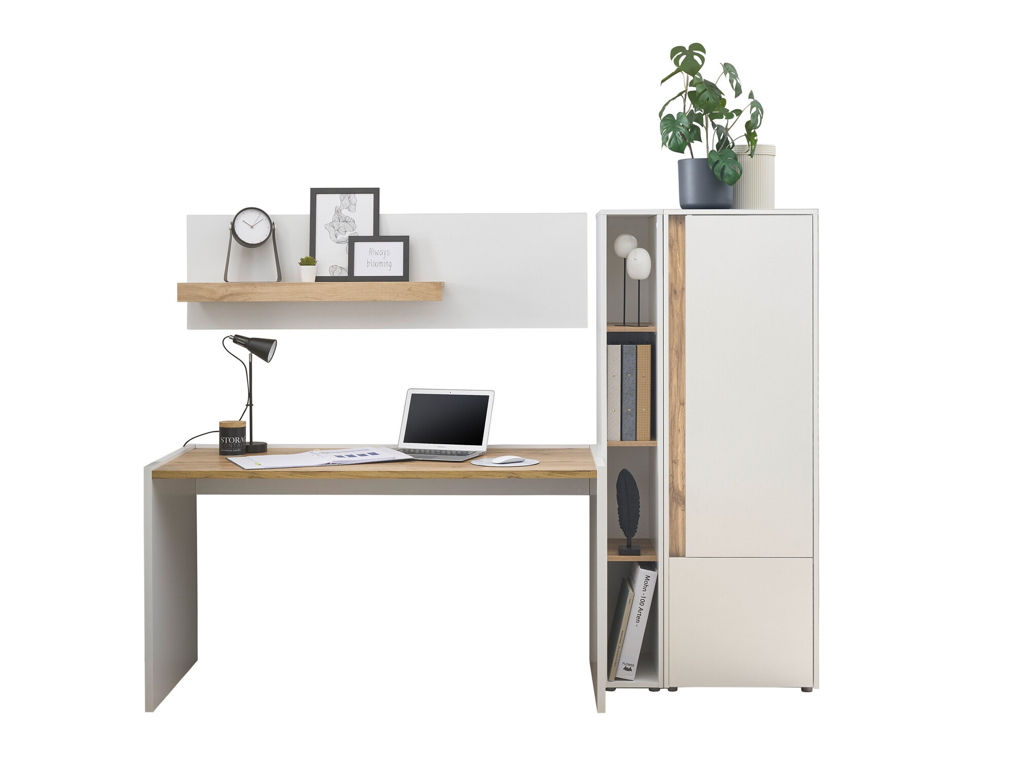 Ensemble de bureau à domicile Elbsori 154 (Blanc + Chêne wotan)