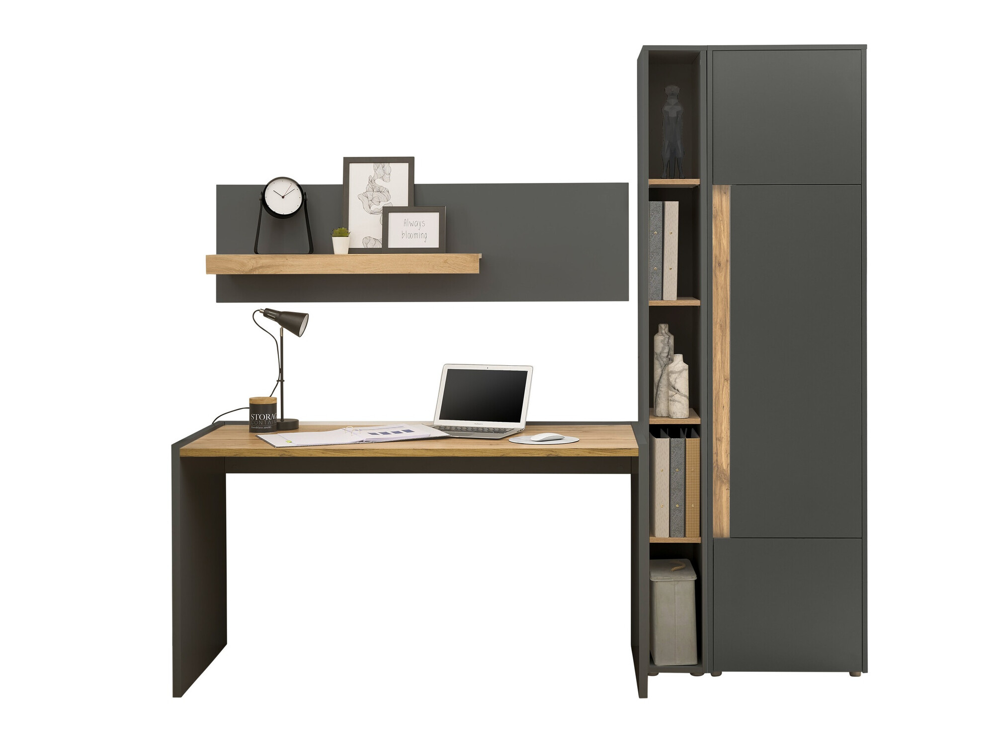 Ensemble de bureau à domicile Elbsori 155 (Anthracite + Chêne wotan)