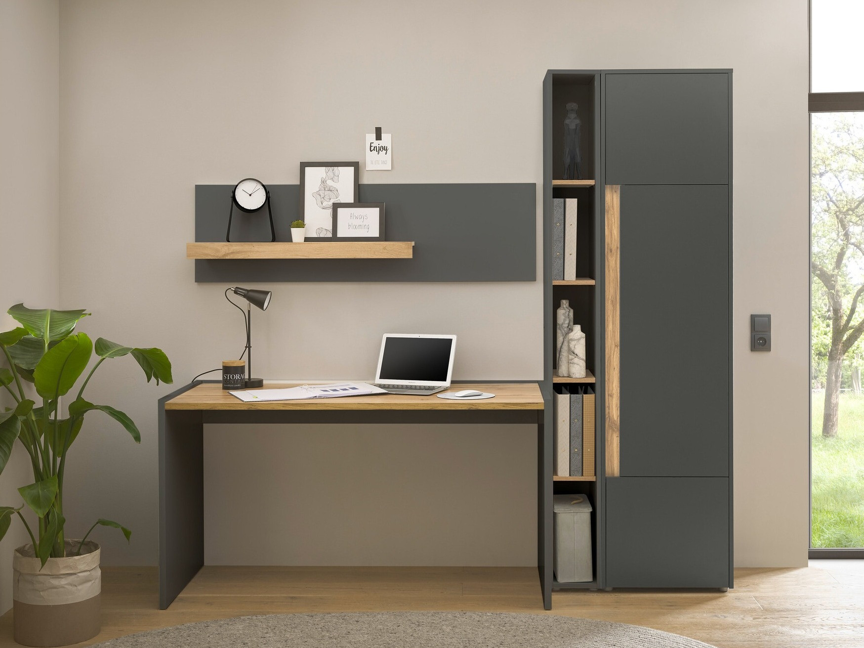 Ensemble de bureau à domicile Elbsori 155 (Anthracite + Chêne wotan)