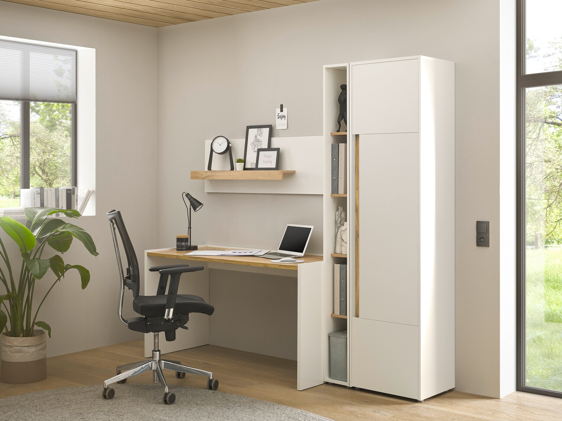 Ensemble de bureau à domicile Elbsori 155 (Blanc + Chêne wotan)