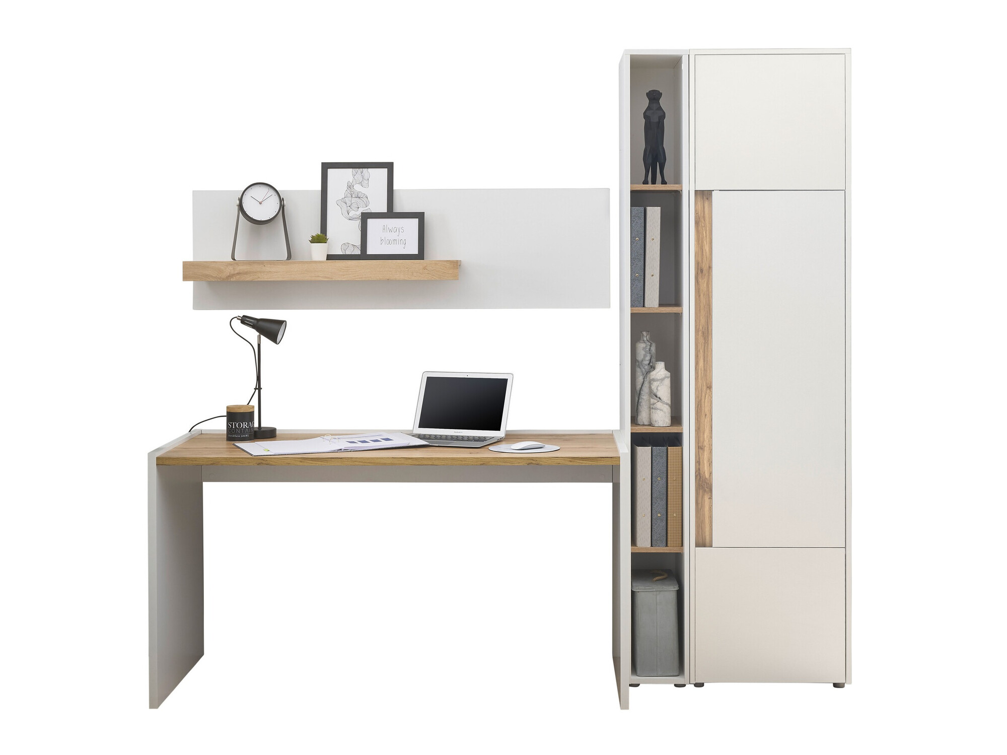 Ensemble de bureau à domicile Elbsori 155 (Blanc + Chêne wotan)