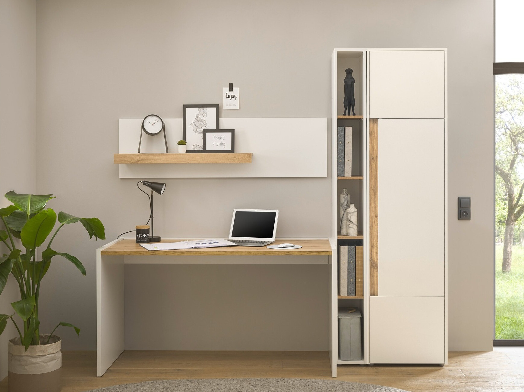 Ensemble de bureau à domicile Elbsori 155 (Blanc + Chêne wotan)