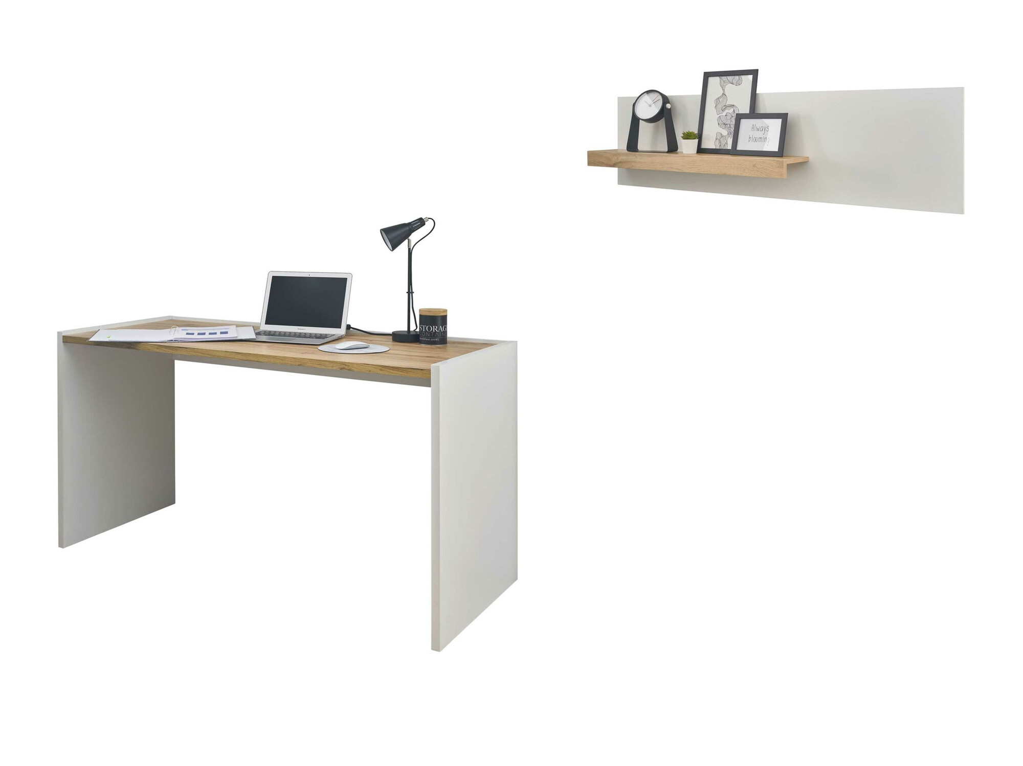 Ensemble de bureau à domicile Elbsori 157 (Blanc + Chêne wotan)