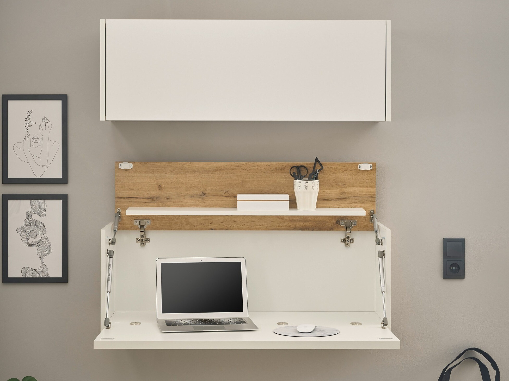 Ensemble de bureau à domicile Elbsori 158 (Blanc + Chêne wotan)