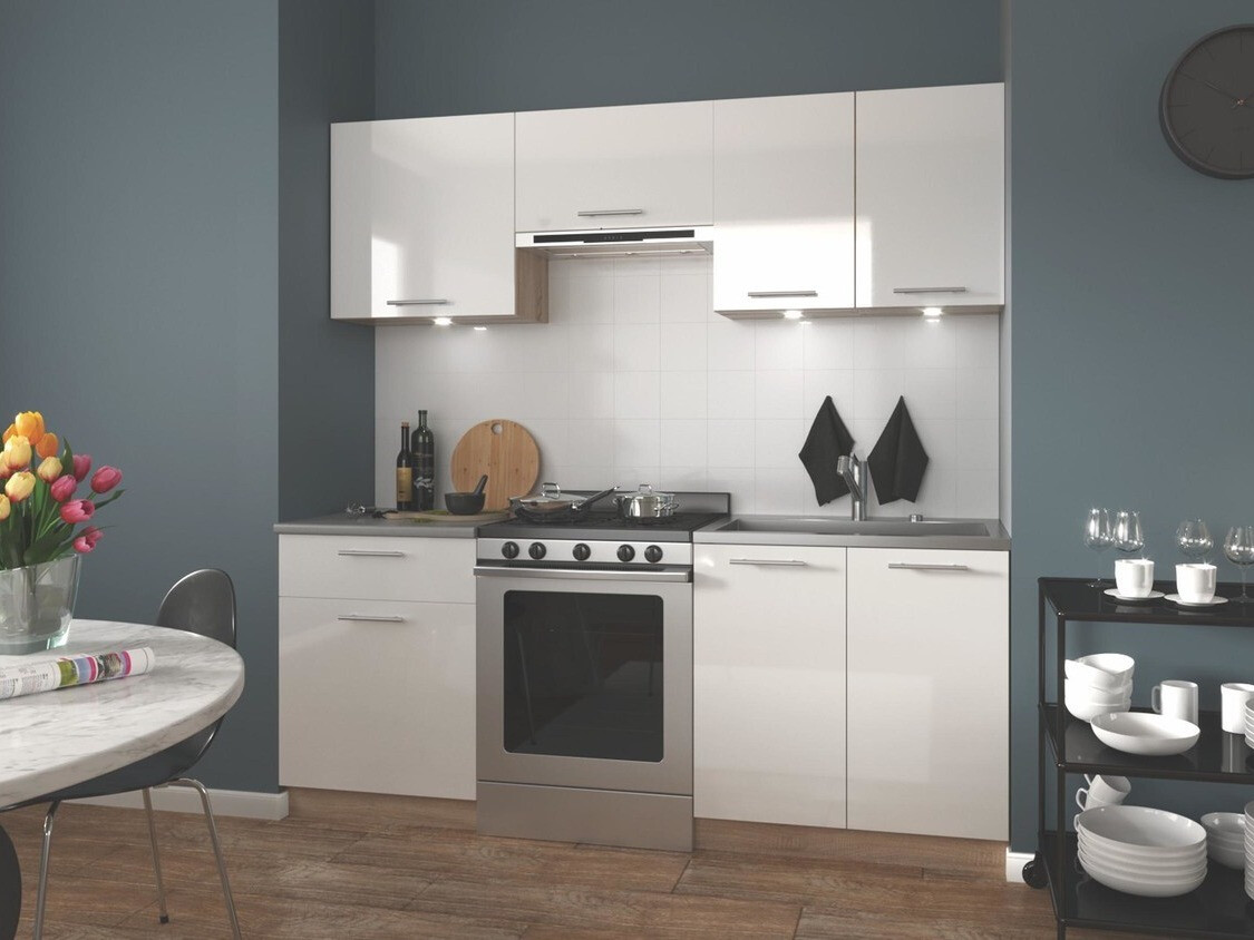 Cuisine complète Houston 857 (Blanc brillant + Sonoma chêne)