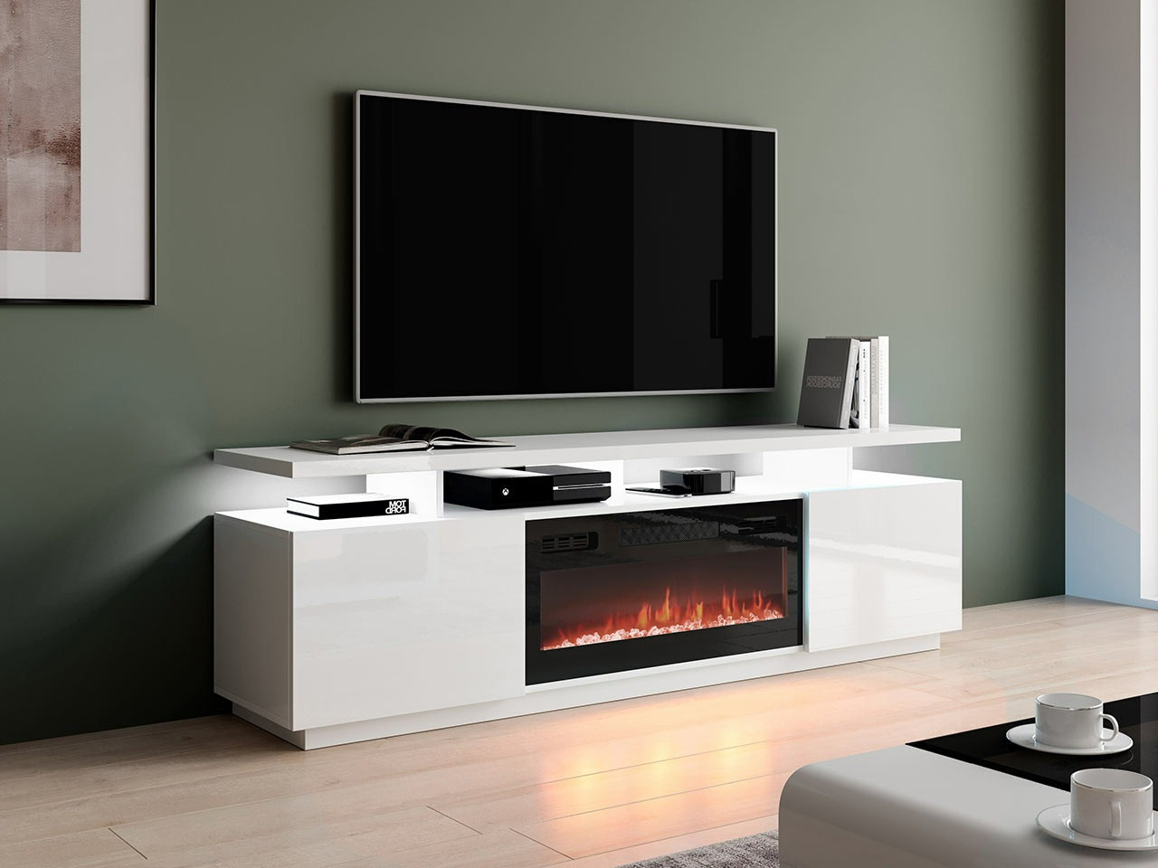 Meuble TV Figura I (Blanc + Blanc brillant)