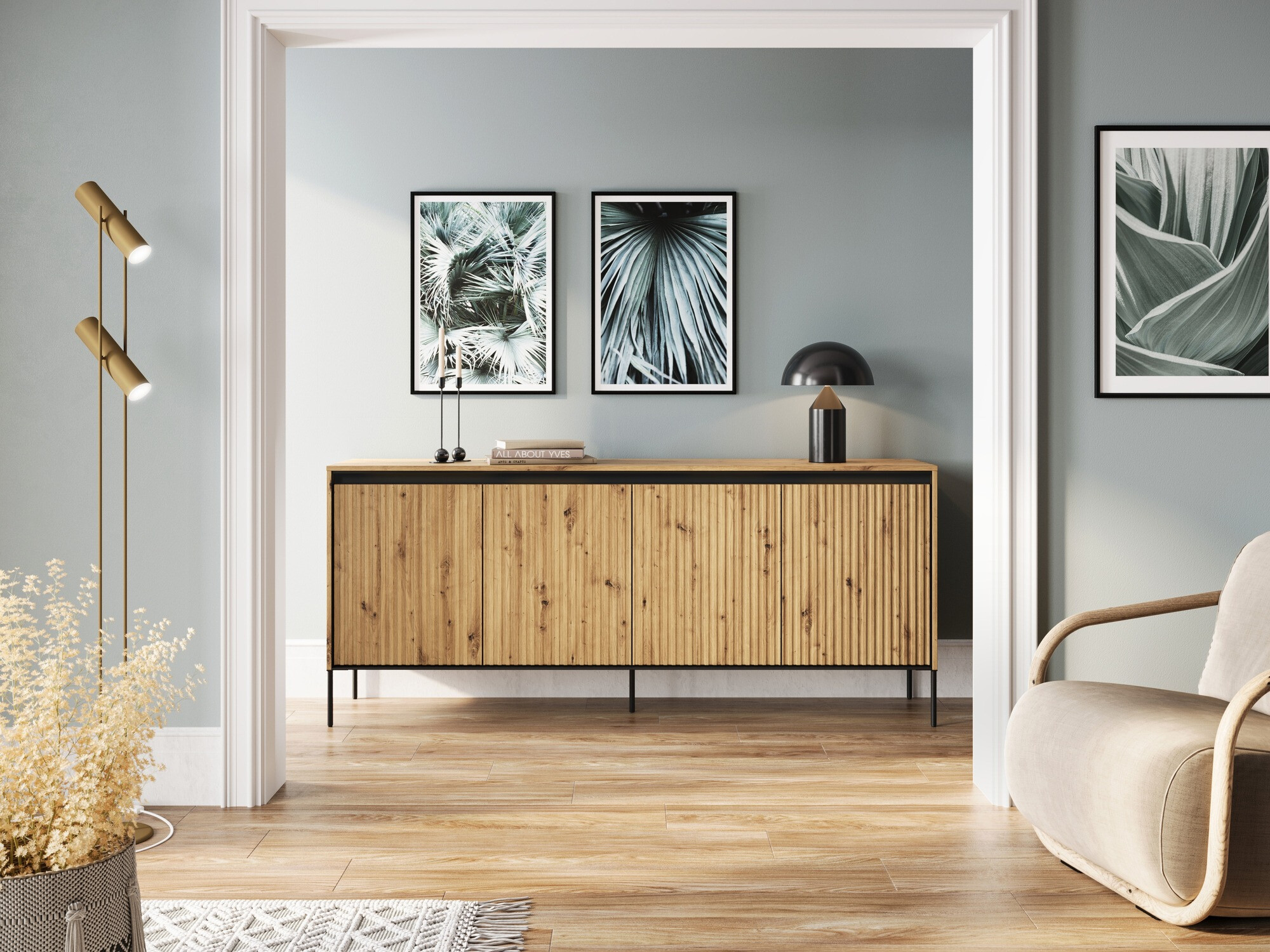 Buffet Fernolu 103 (Chêne Artisan + Noir)