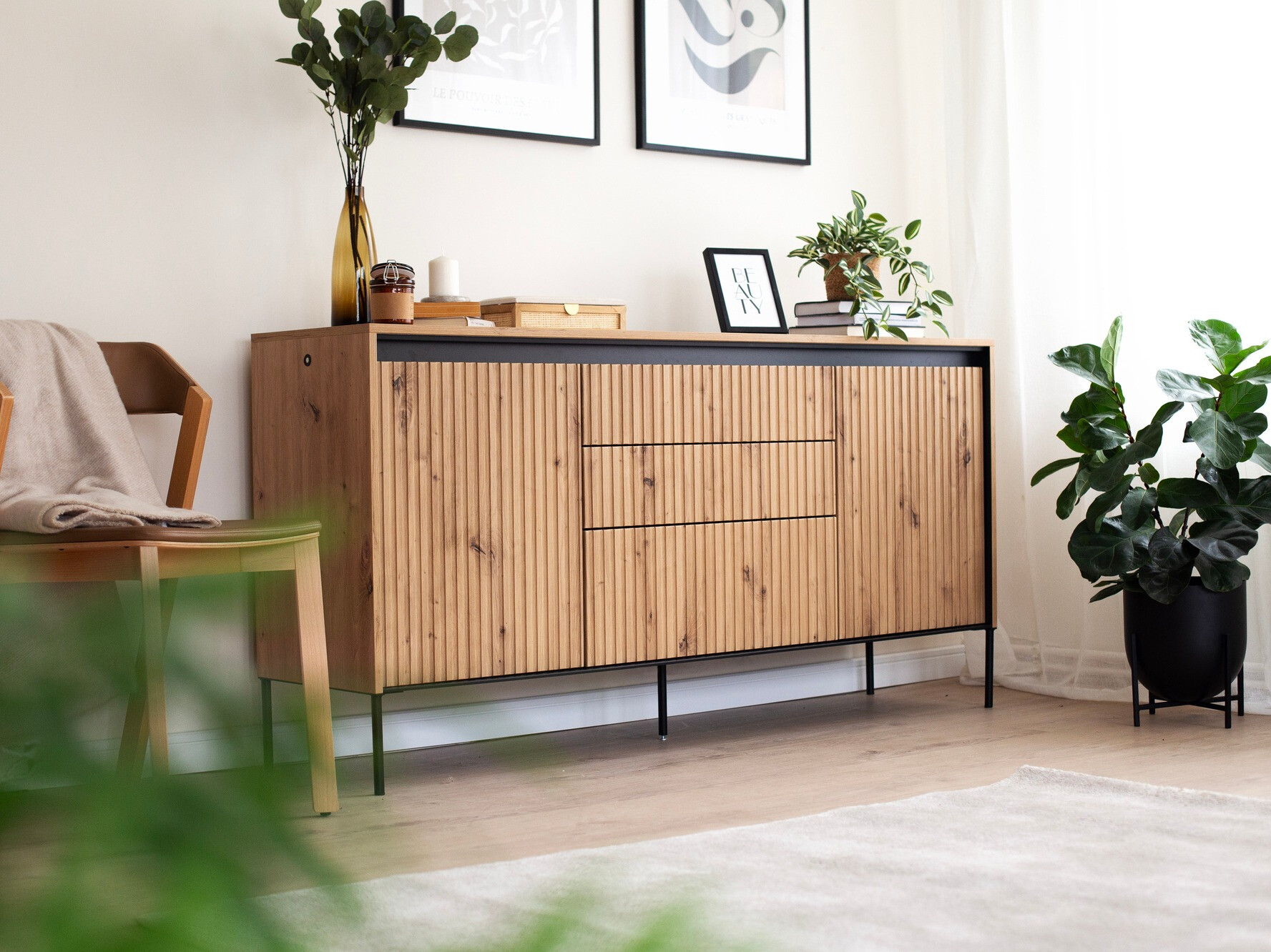 Commode Fernolu 100 (Chêne Artisan + Noir)