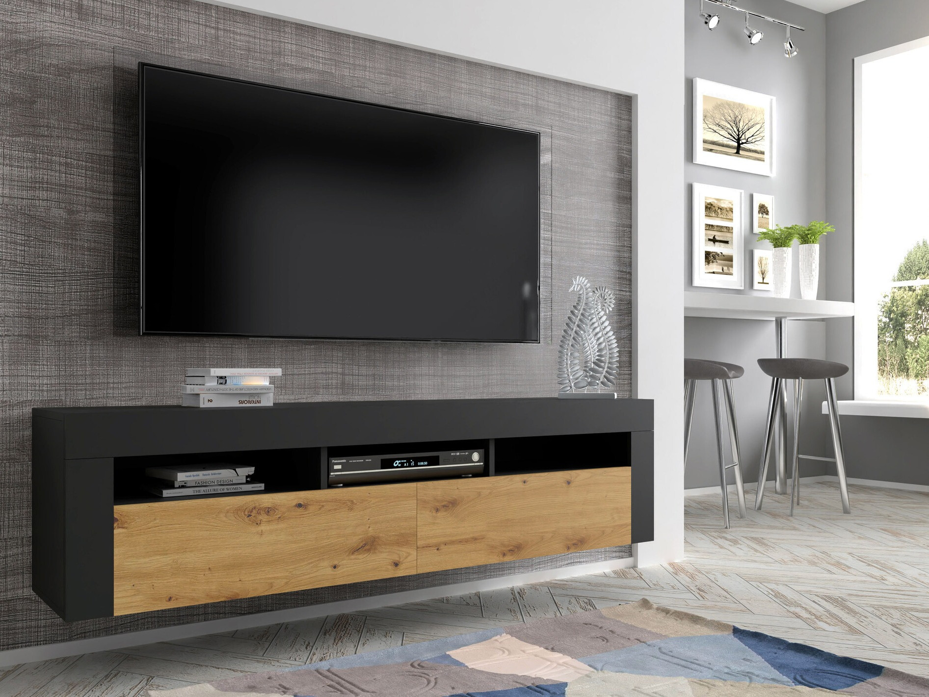 Meuble TV Buffalo 149 (Noir + Chêne Artisan)