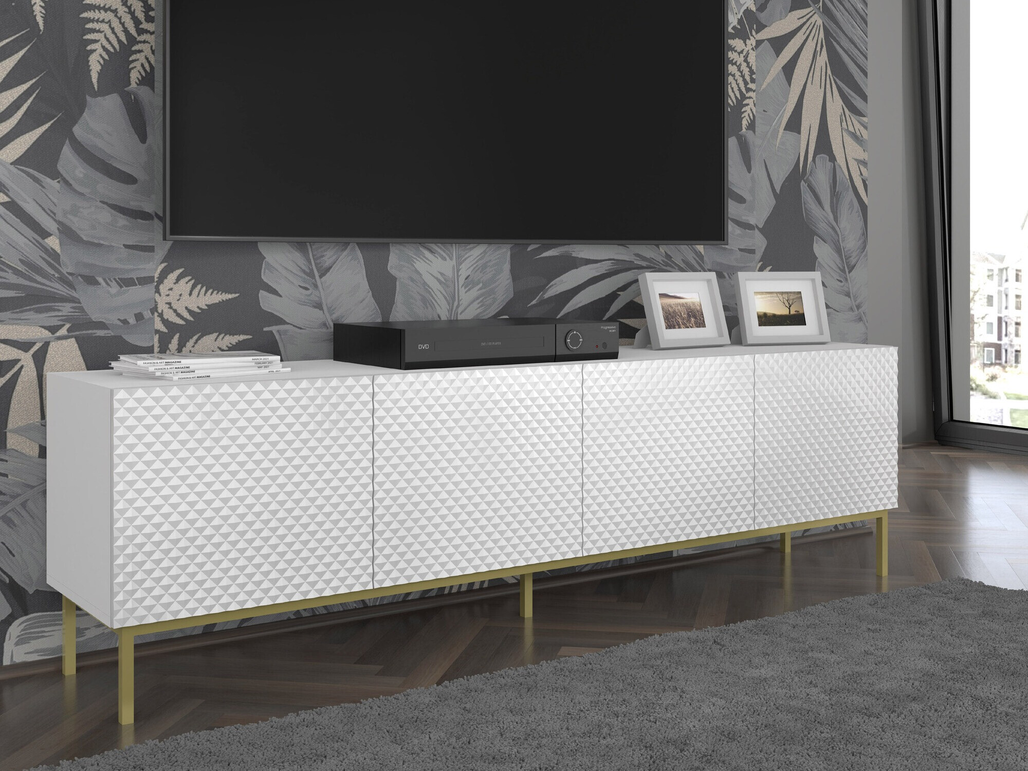 Meuble TV Odelomu 100 (Blanc + Blanc brillant)