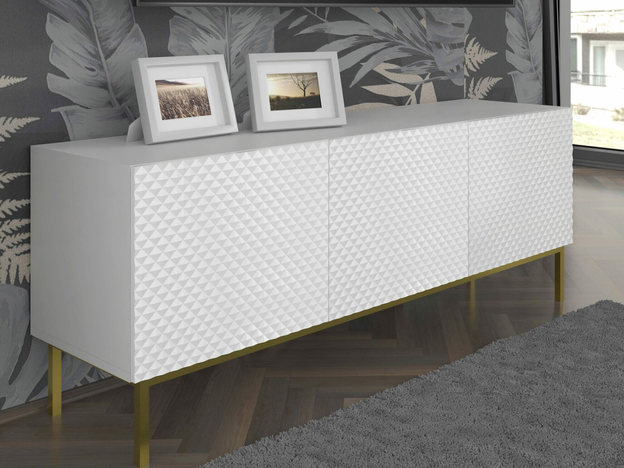 Meuble TV Odelomu 101 (Blanc + Blanc brillant)